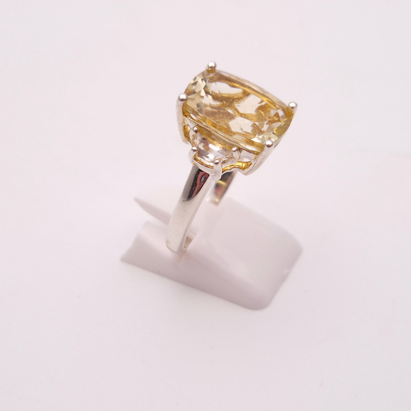 Sterling Silver Lemon Quartz and Clear Quartz Trilogy statement Ring