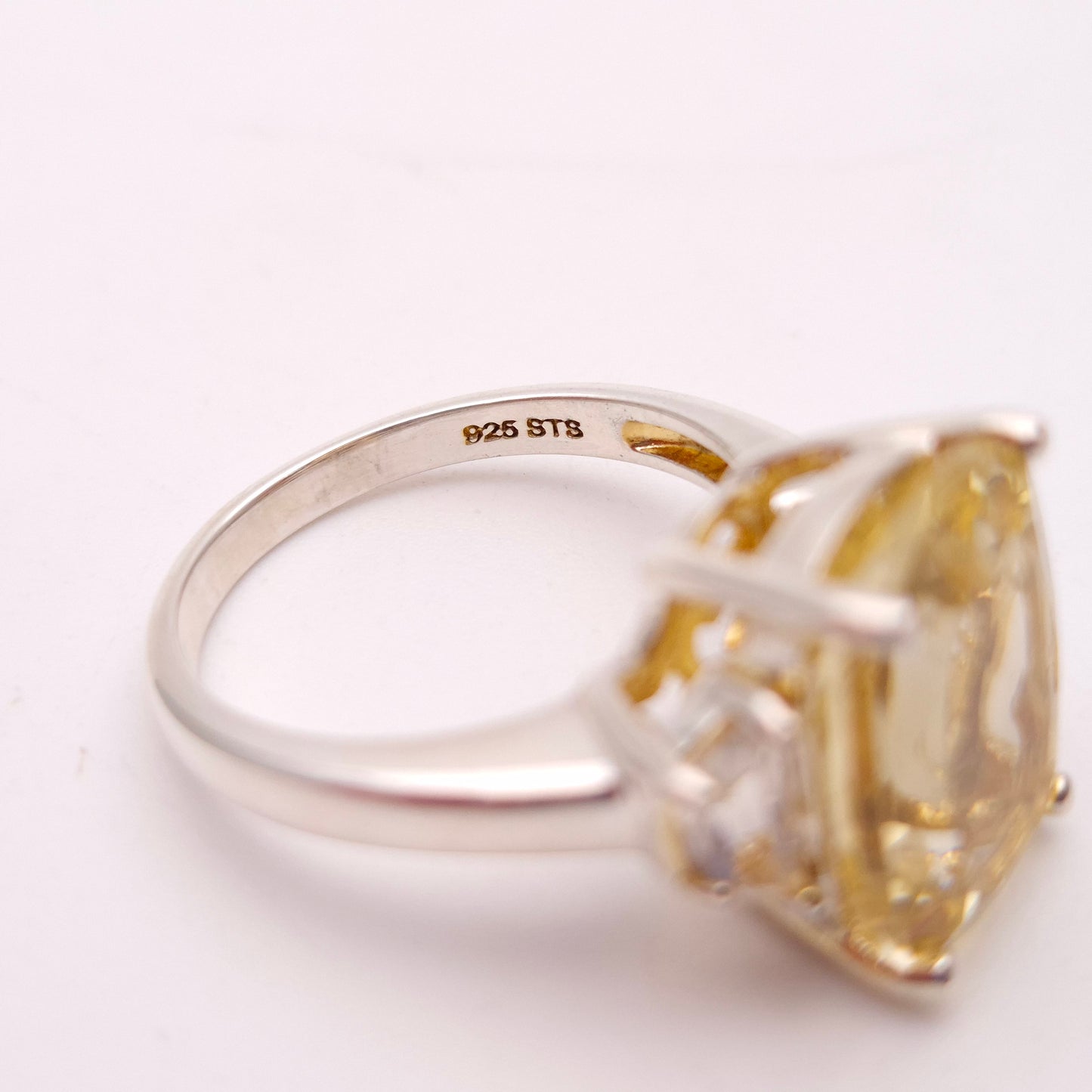 Sterling Silver Lemon Quartz and Clear Quartz Trilogy statement Ring