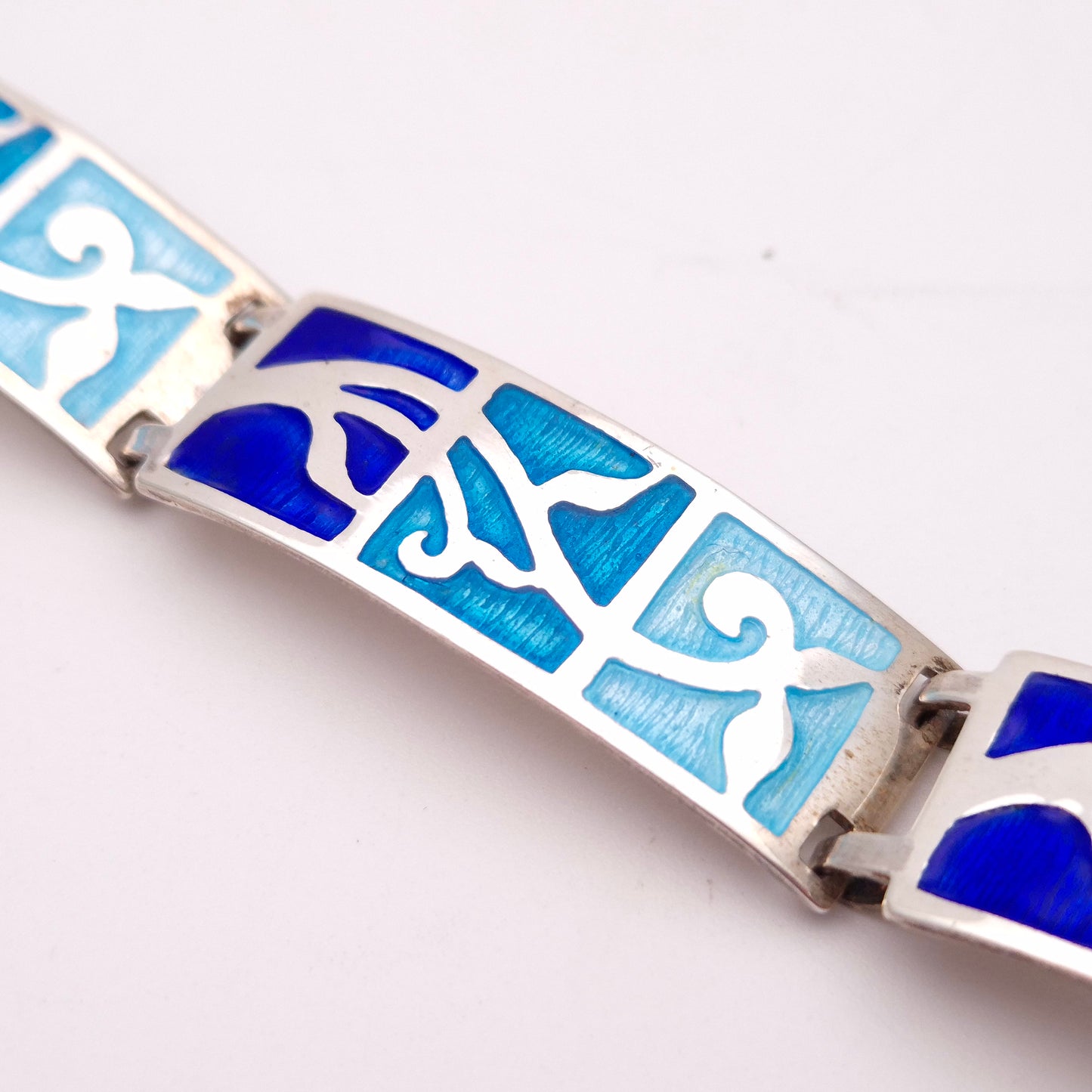 Sterling Silver Multi-tone Blue Scandi Style Panel Bracelet