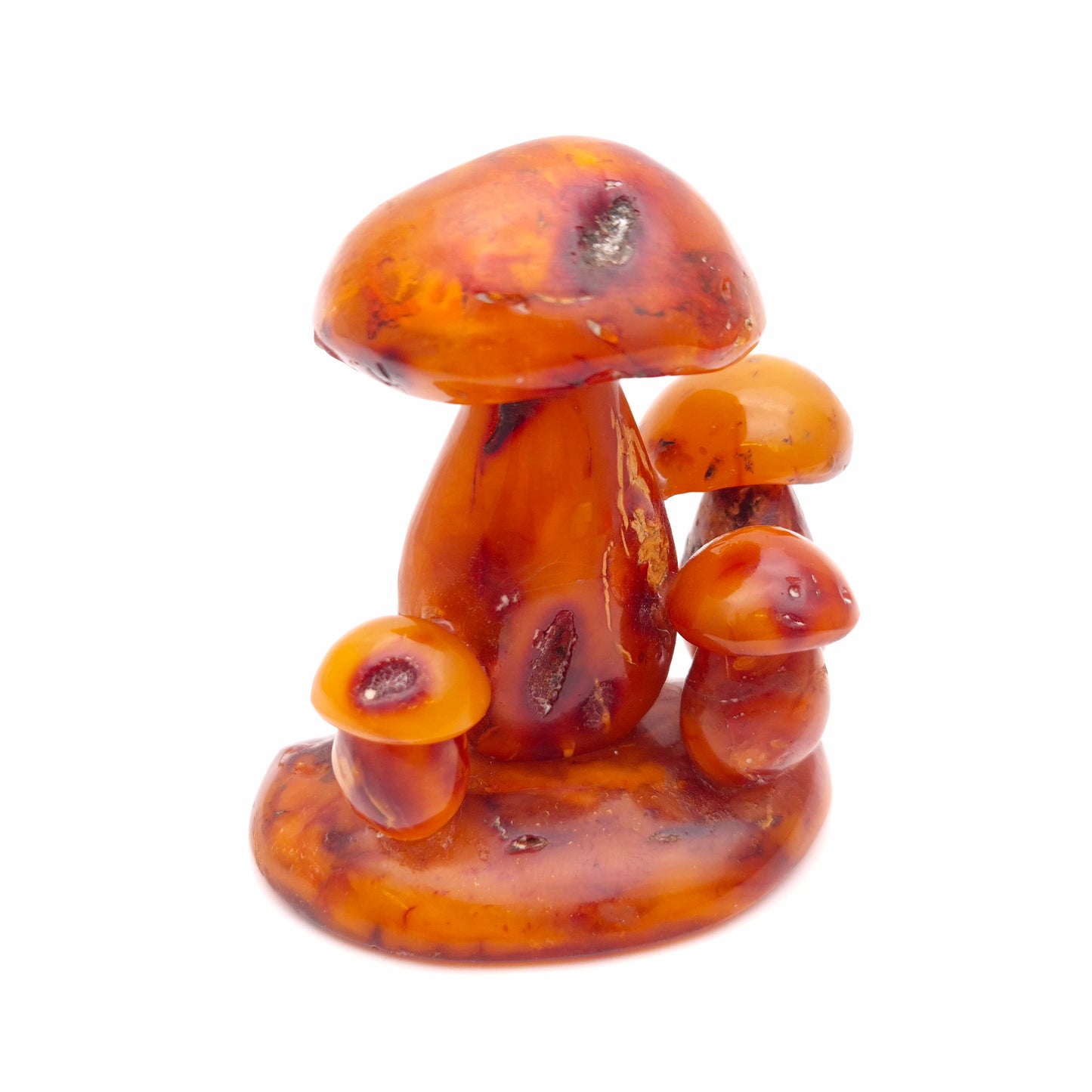 Small Carved Amber Statue / Sculpture of Mushroom Cluster