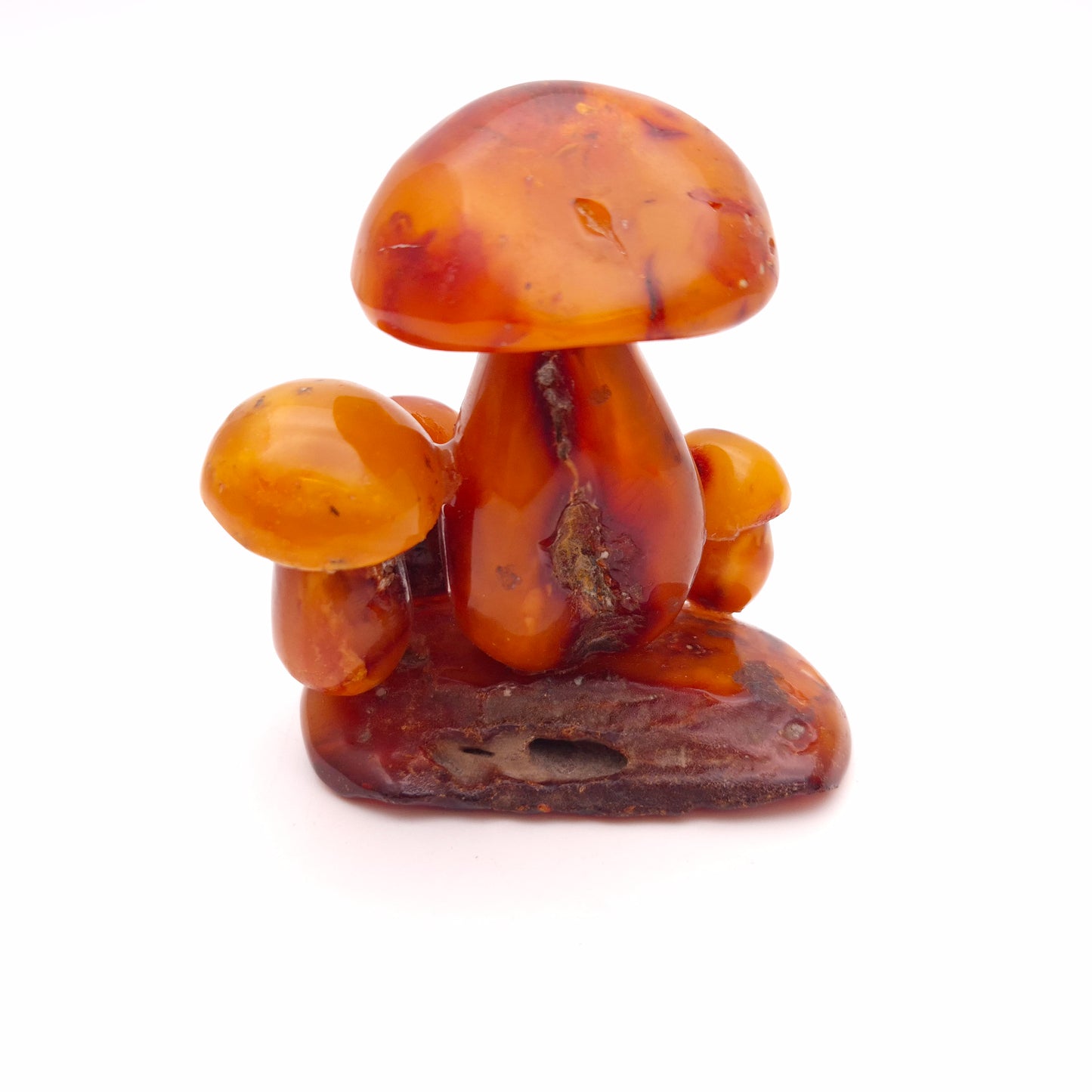Small Carved Amber Statue / Sculpture of Mushroom Cluster
