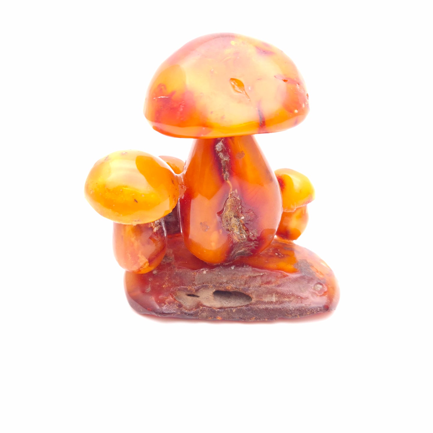 Small Carved Amber Statue / Sculpture of Mushroom Cluster