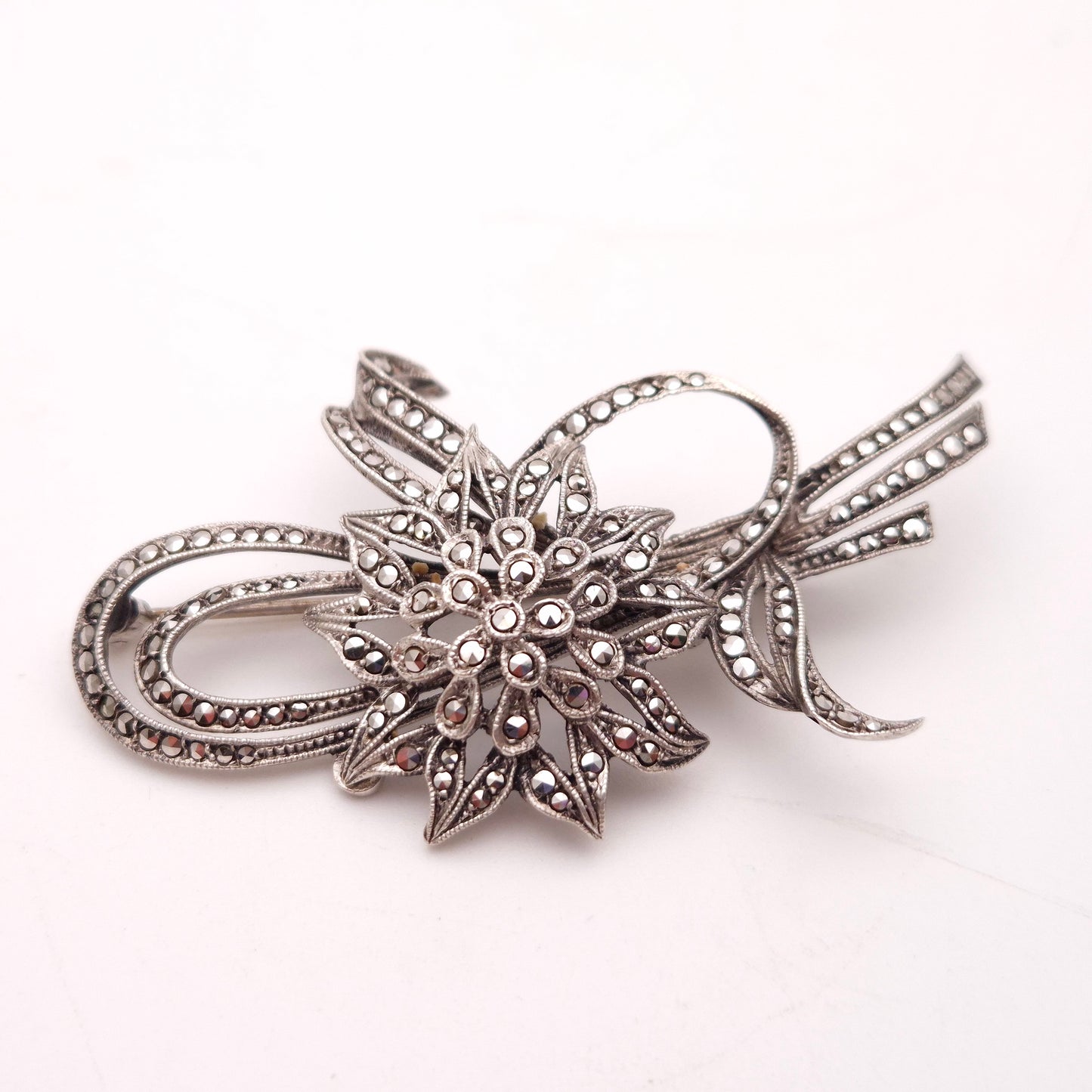 Sterling Silver Marcasite Floral Brooch