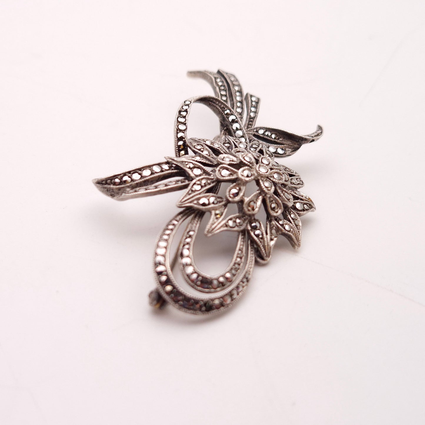 Sterling Silver Marcasite Floral Brooch