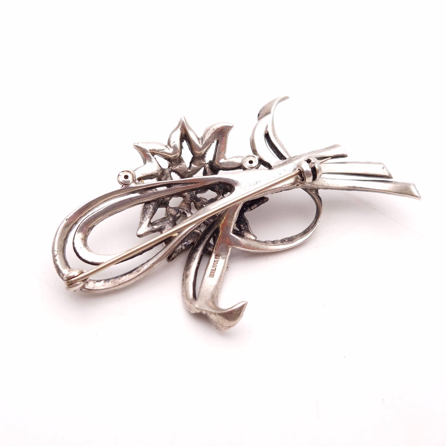 Sterling Silver Marcasite Floral Brooch