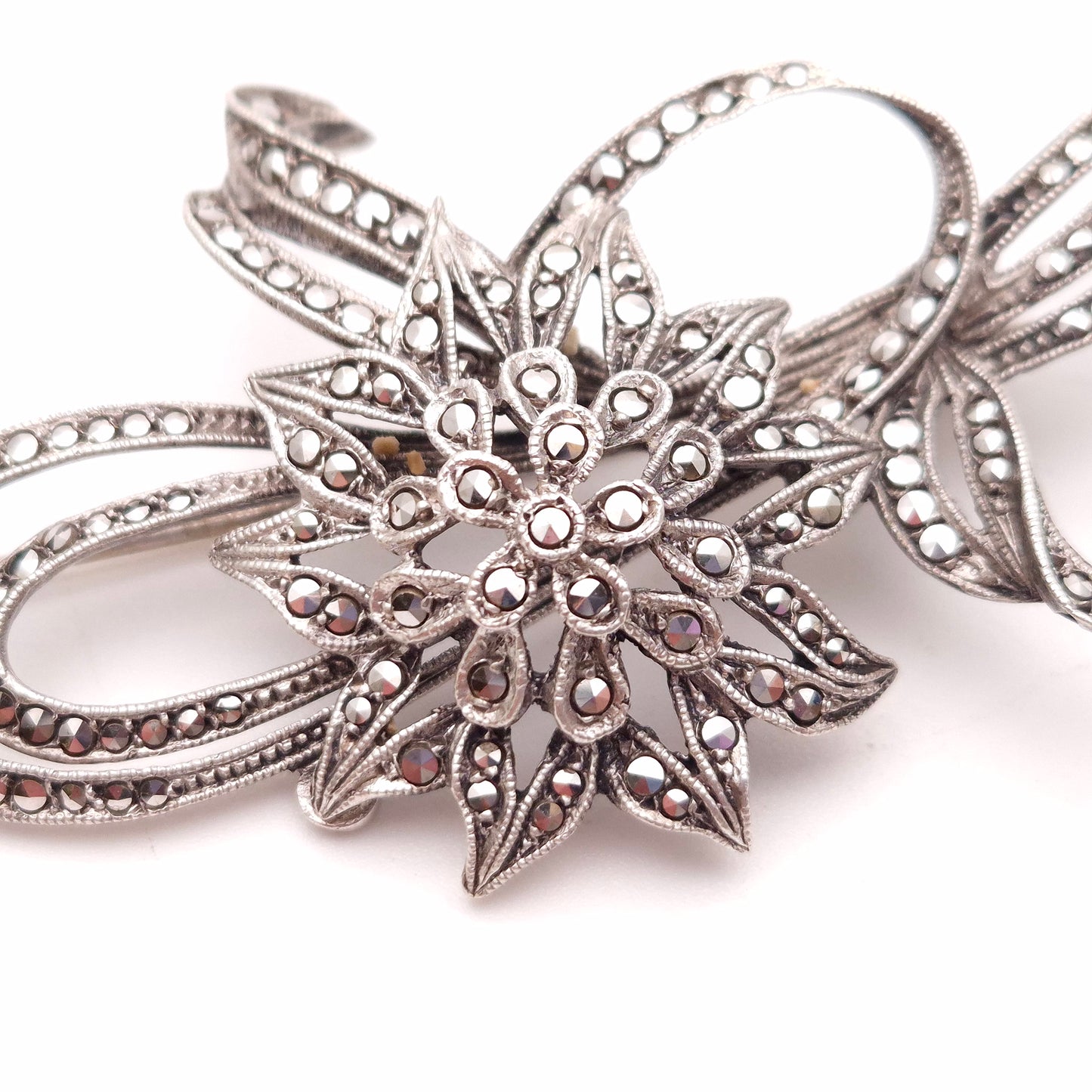 Sterling Silver Marcasite Floral Brooch