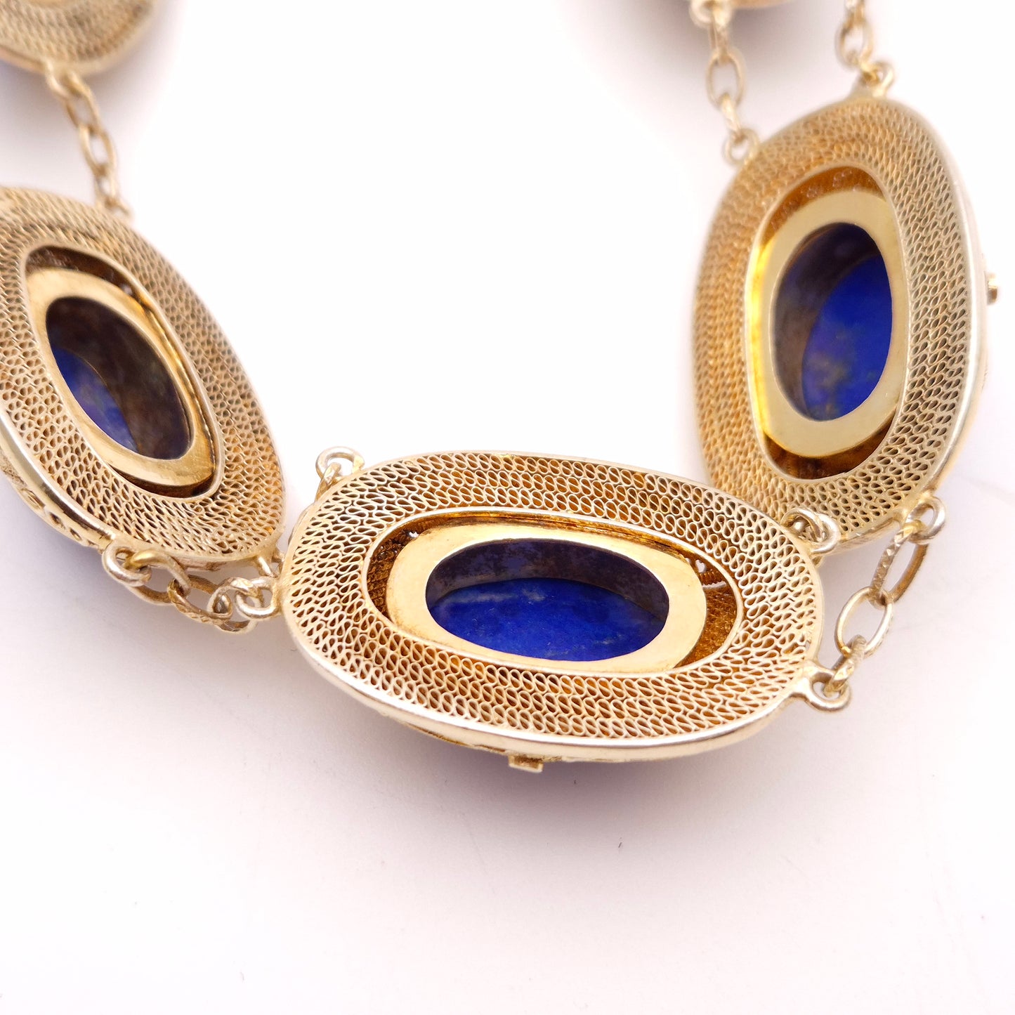 Gold plated Silver Vintage Chinese Lapis Lazuli Chunky Necklace