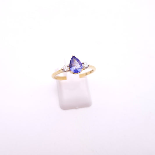 10ct Yellow Gold Tanzanite and Diamond Three Stone Trilogy Ring