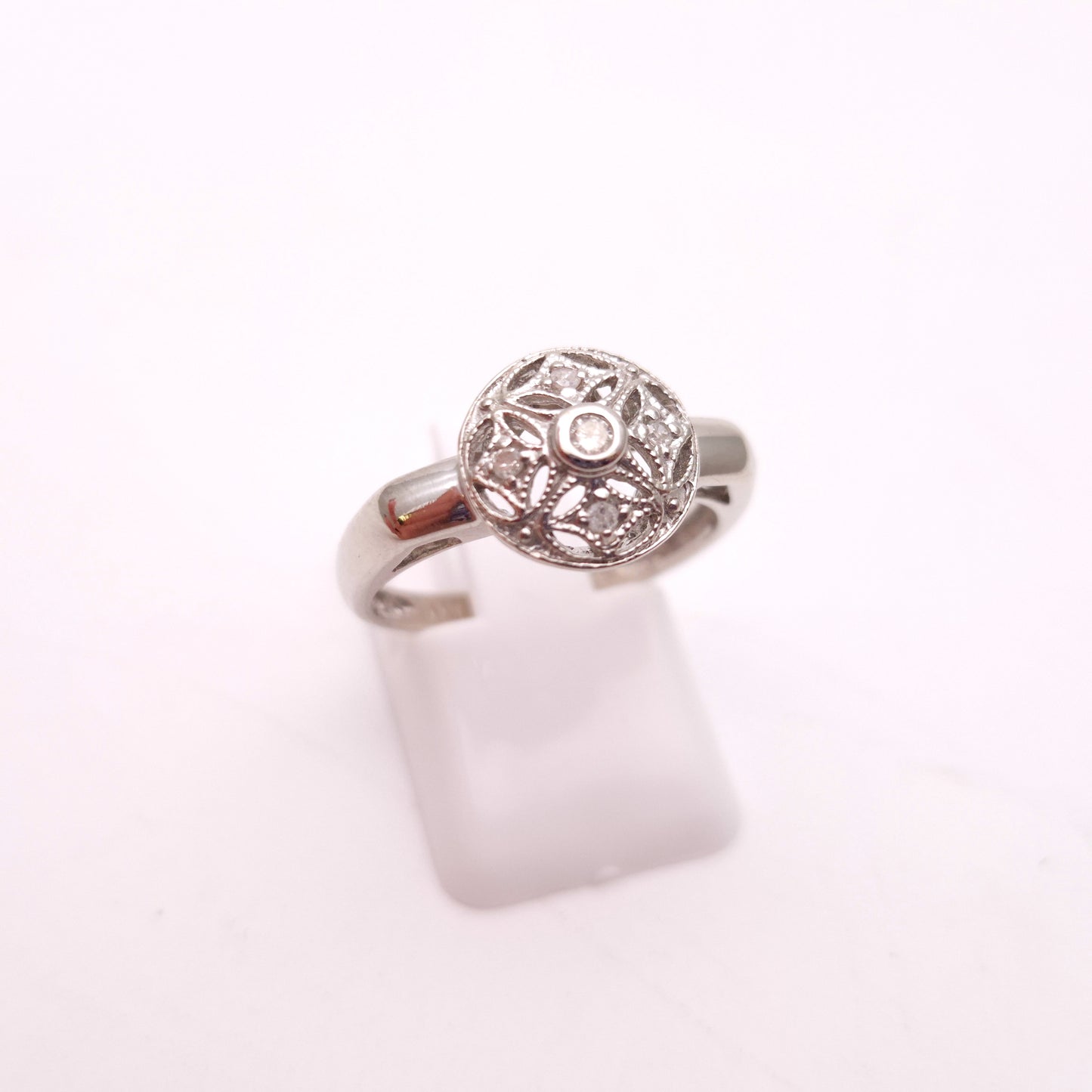 10ct White Gold Diamond Set Art Deco Style Openwork Ring