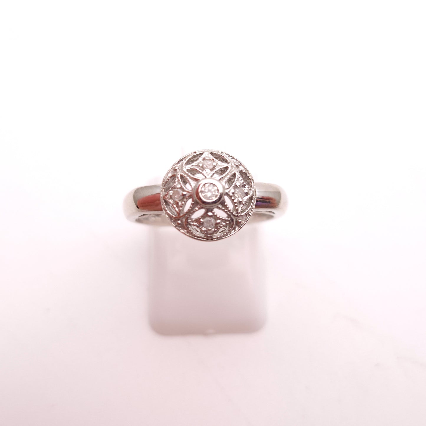 10ct White Gold Diamond Set Art Deco Style Openwork Ring