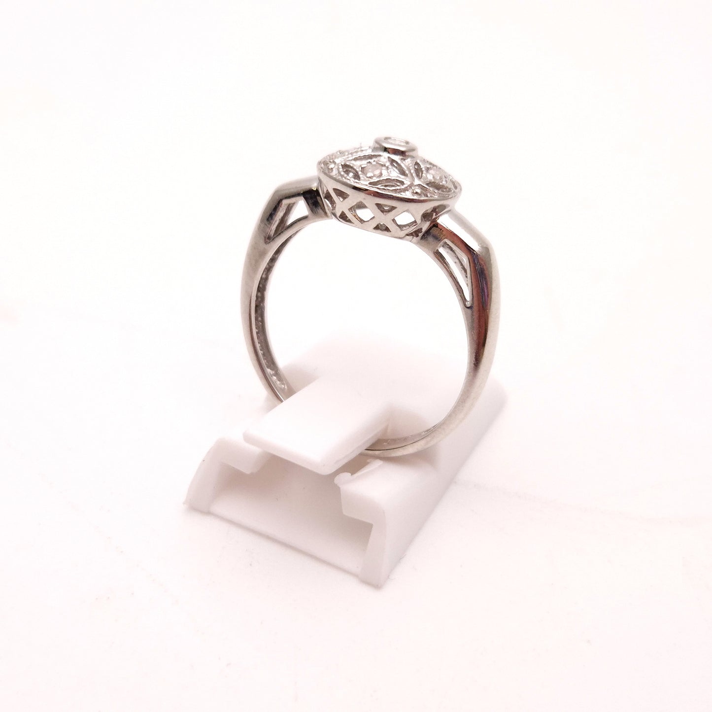 10ct White Gold Diamond Set Art Deco Style Openwork Ring