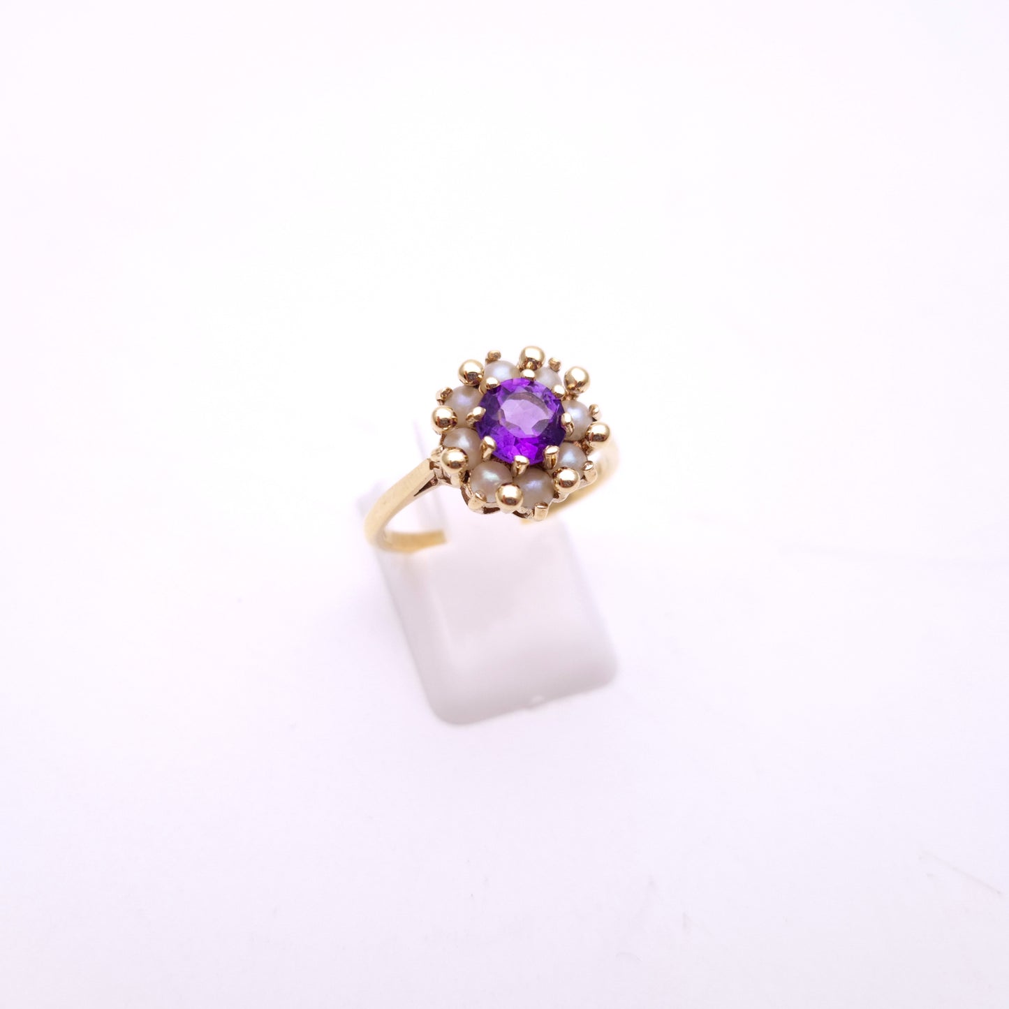 9ct Yellow Gold Amethyst and Pearl Antique Style Cluster Ring