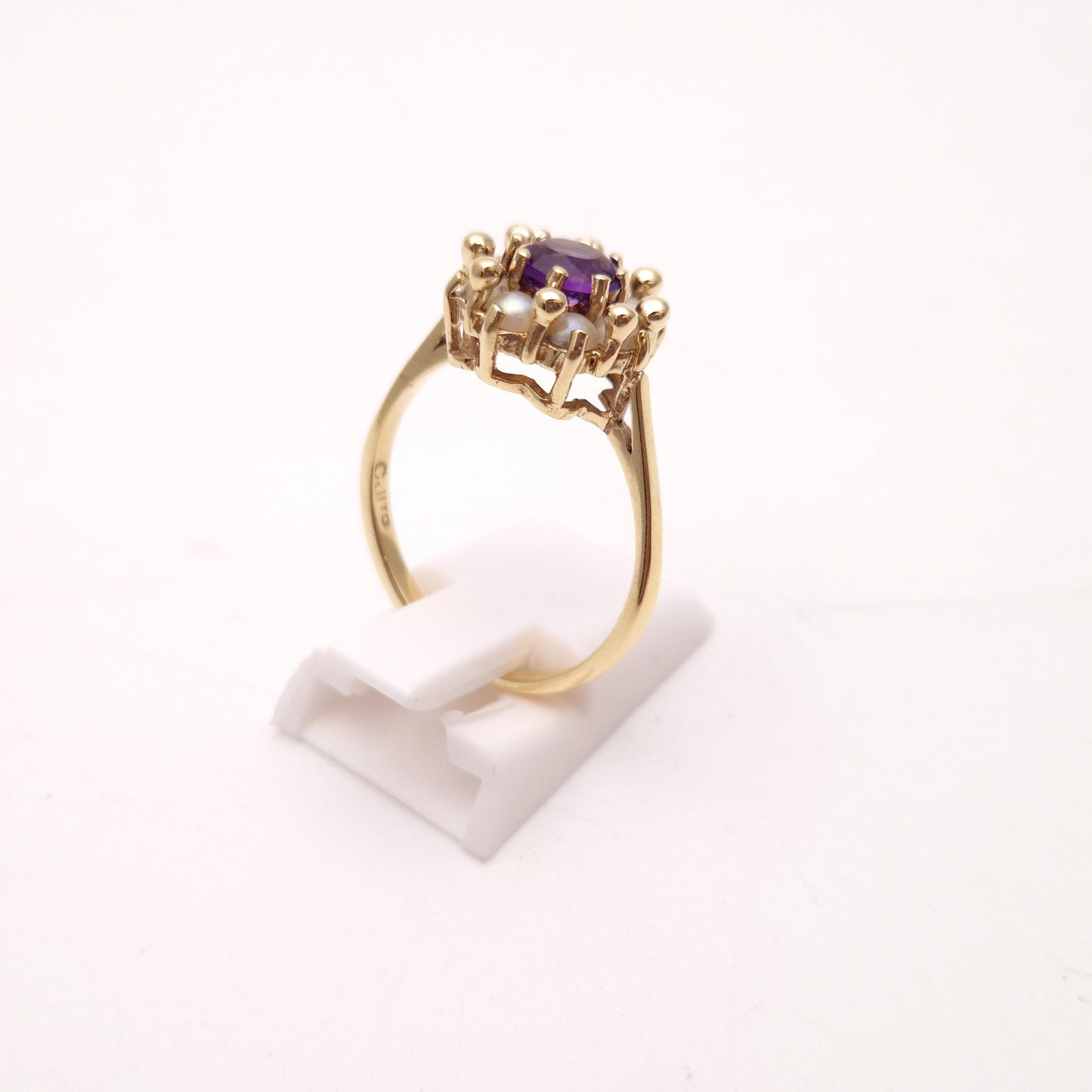 9ct Yellow Gold Amethyst and Pearl Antique Style Cluster Ring