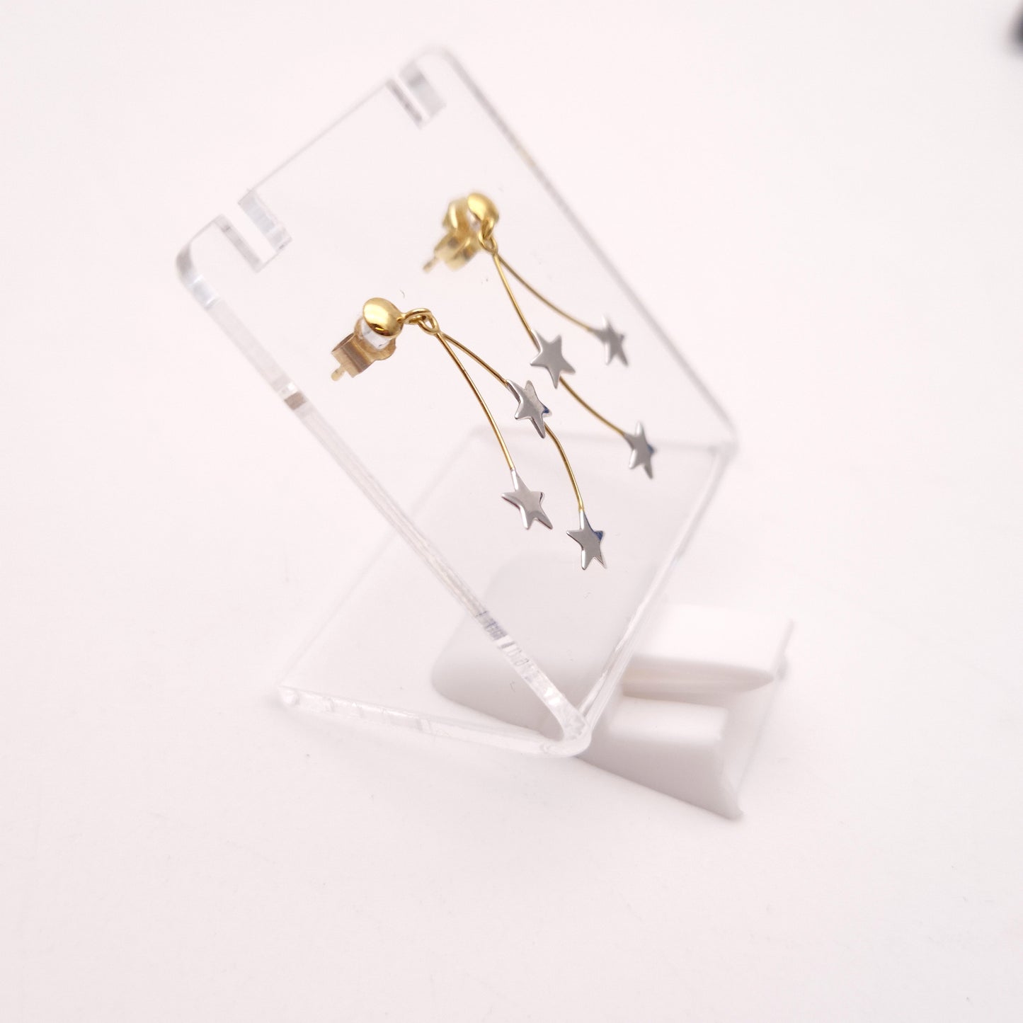 9ct Two Tone Lightweight Star Trio Drop Earrings