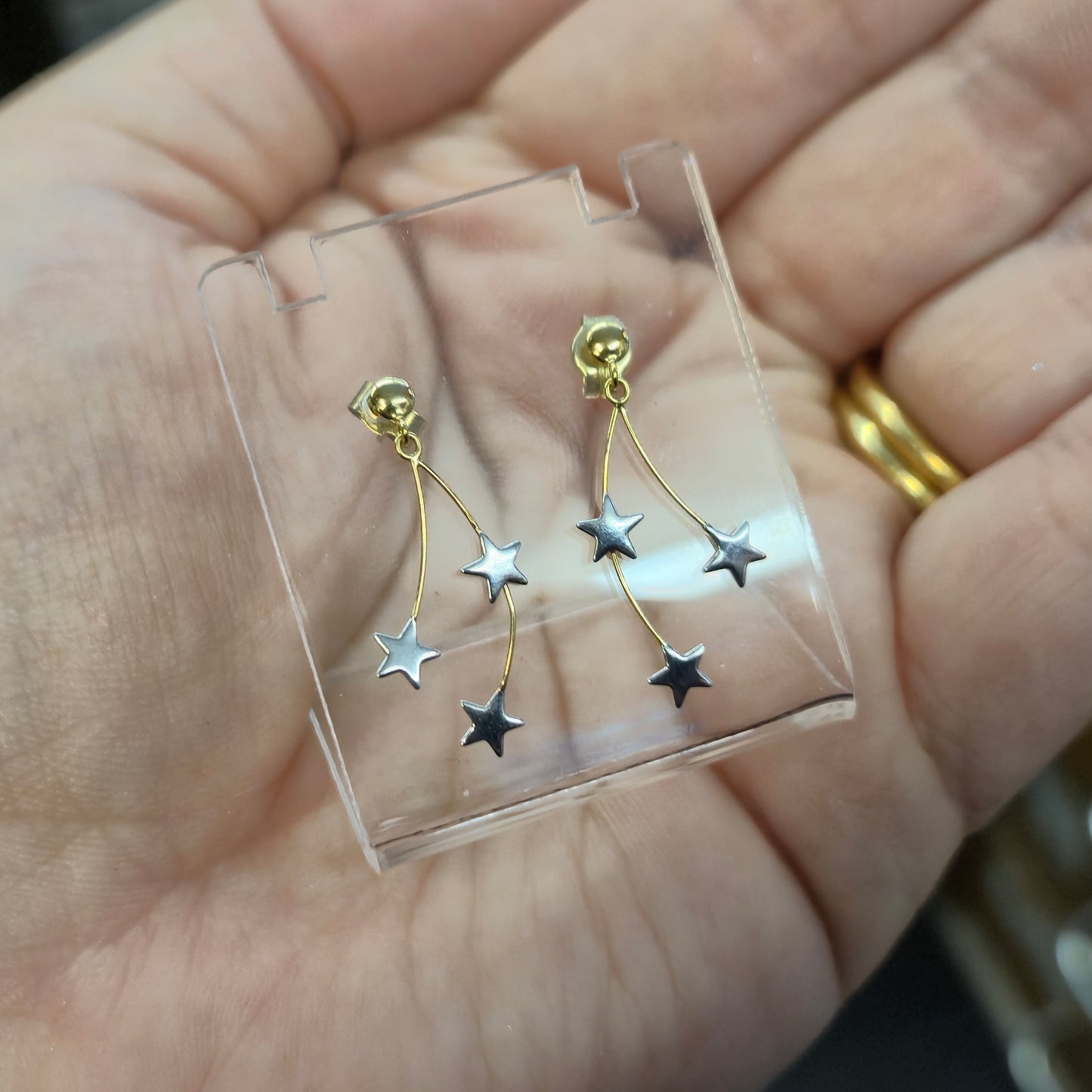 9ct Two Tone Lightweight Star Trio Drop Earrings