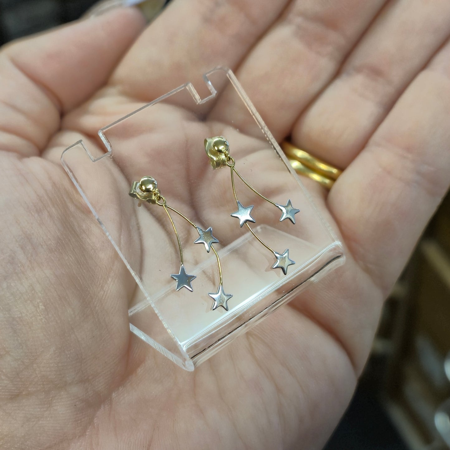 9ct Two Tone Lightweight Star Trio Drop Earrings