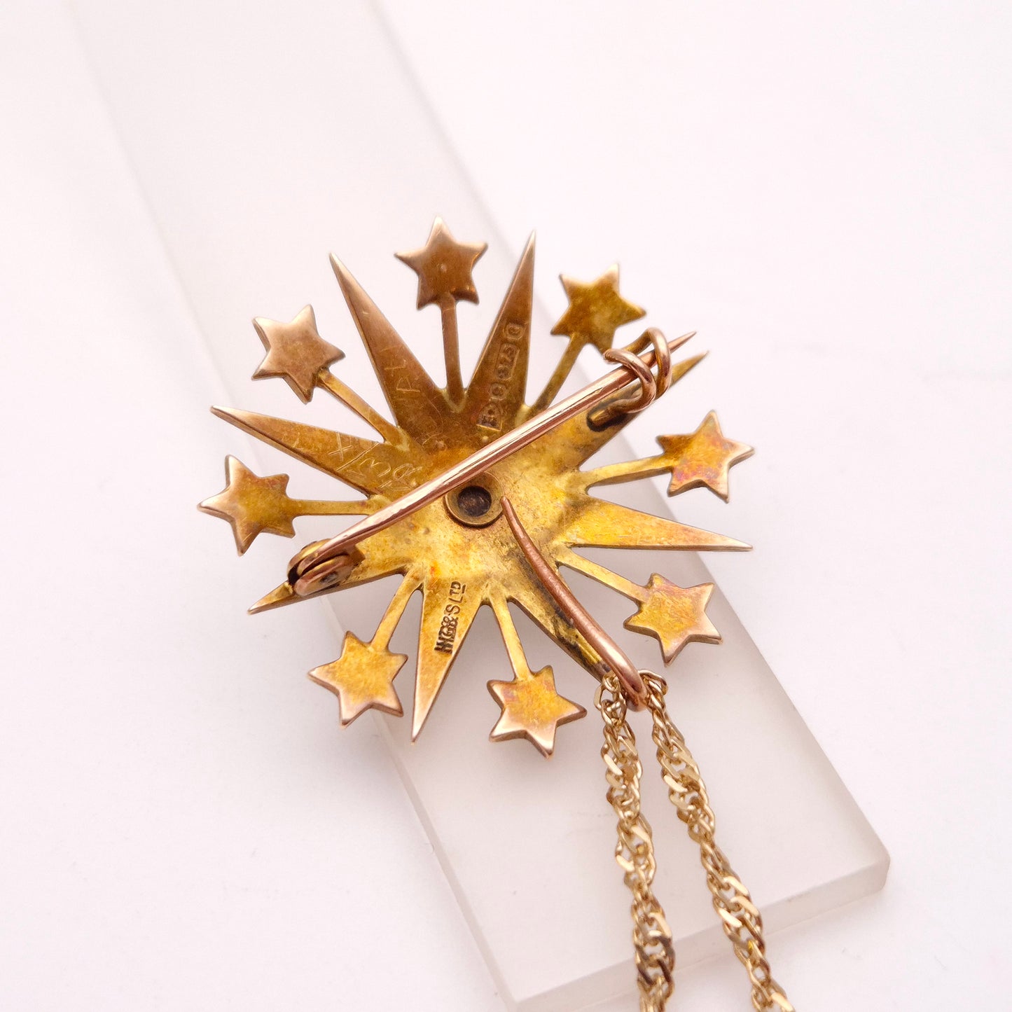 9ct Yellow Gold Antique Turquoise and Pearl Star Shaped Pendant/ Brooch Only