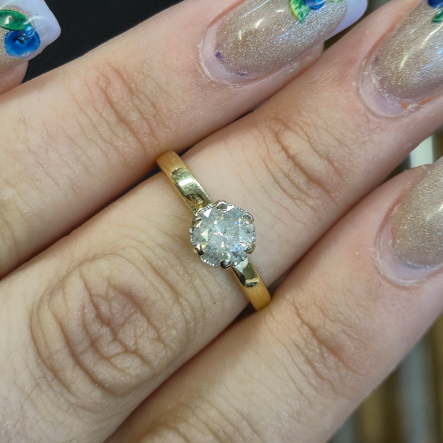 18ct Yellow Gold 1.0ct Round Cut Galaxy Diamond Solitaire Ring