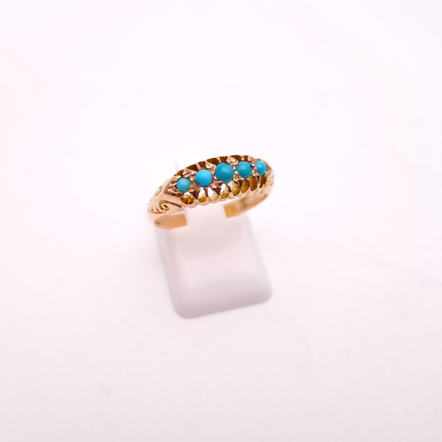 9ct Rose Gold Antique 5 Stone Turquoise Row Ring
