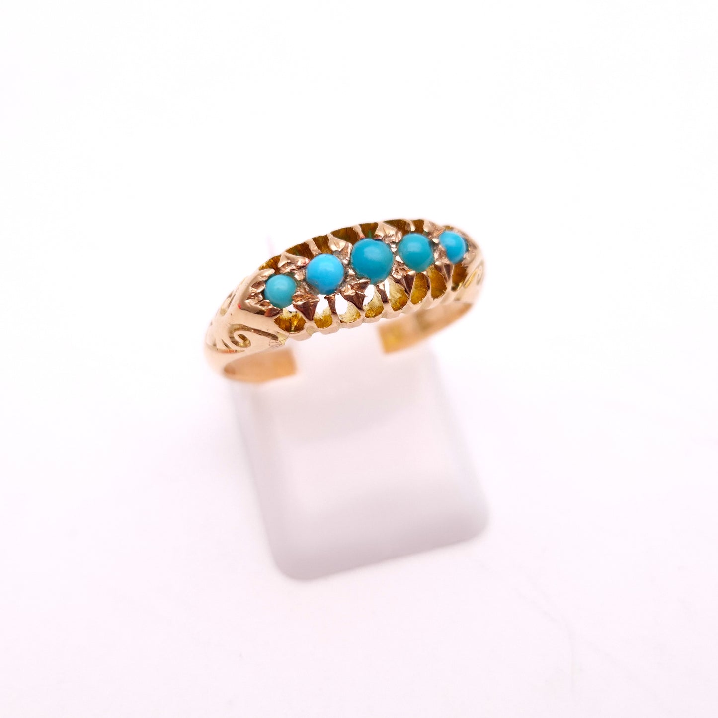 9ct Rose Gold Antique 5 Stone Turquoise Row Ring