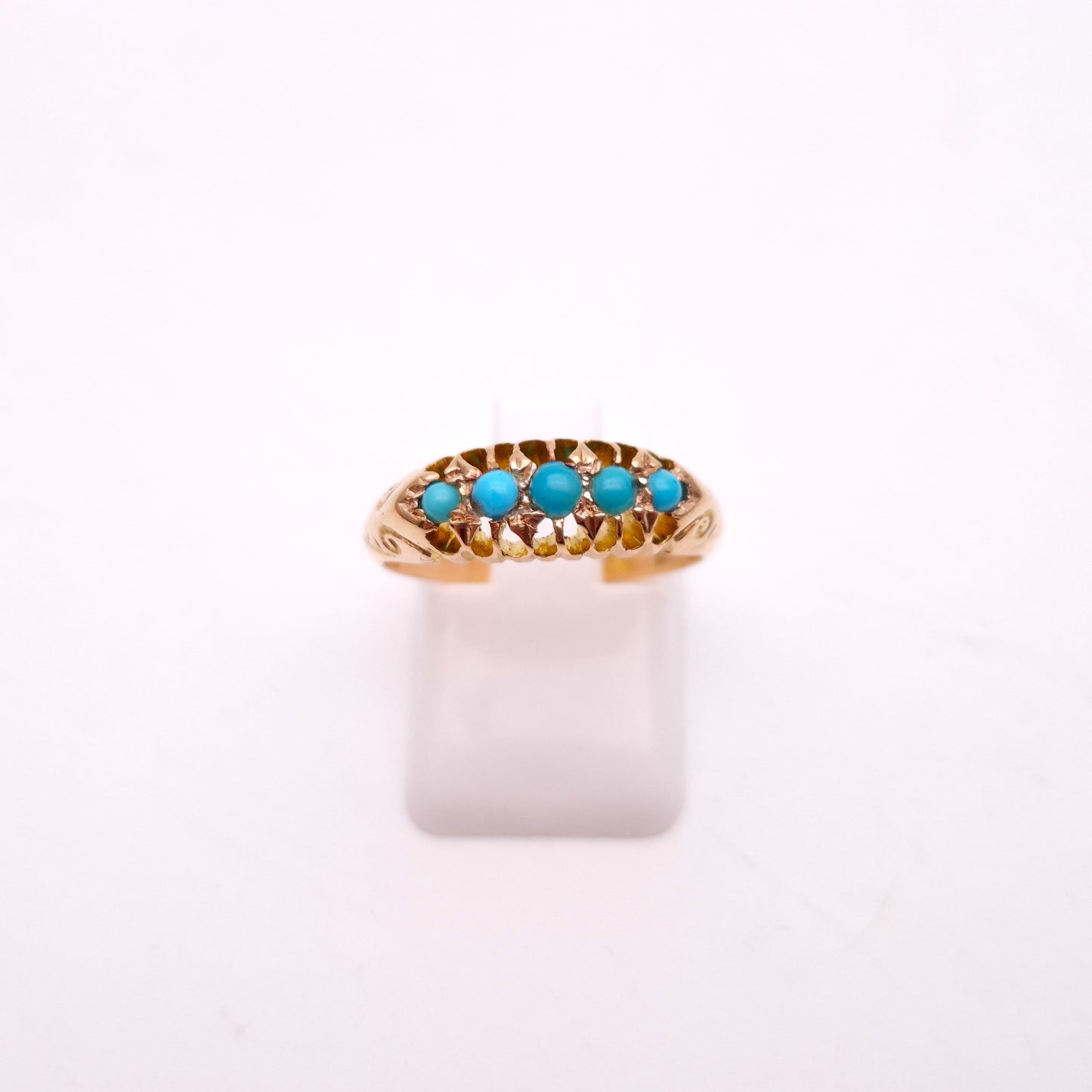 9ct Rose Gold Antique 5 Stone Turquoise Row Ring