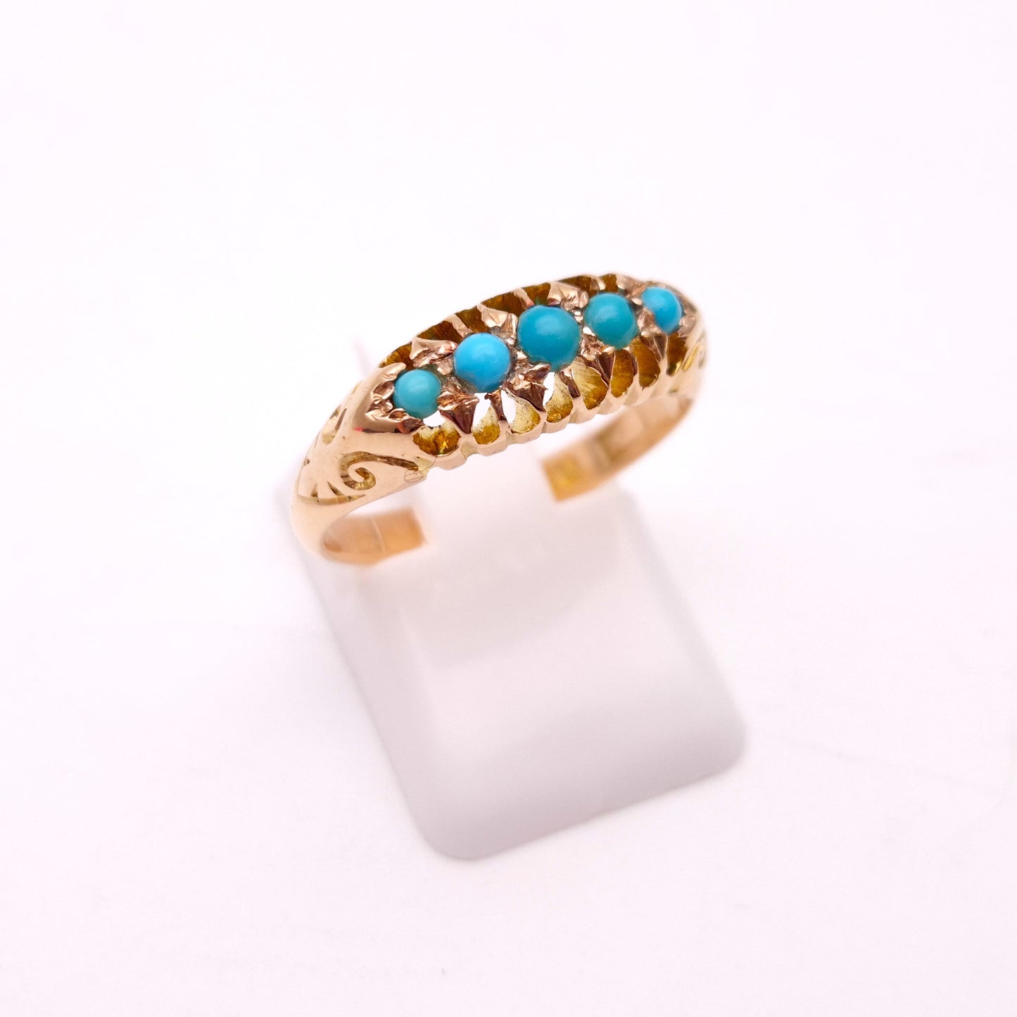 9ct Rose Gold Antique 5 Stone Turquoise Row Ring