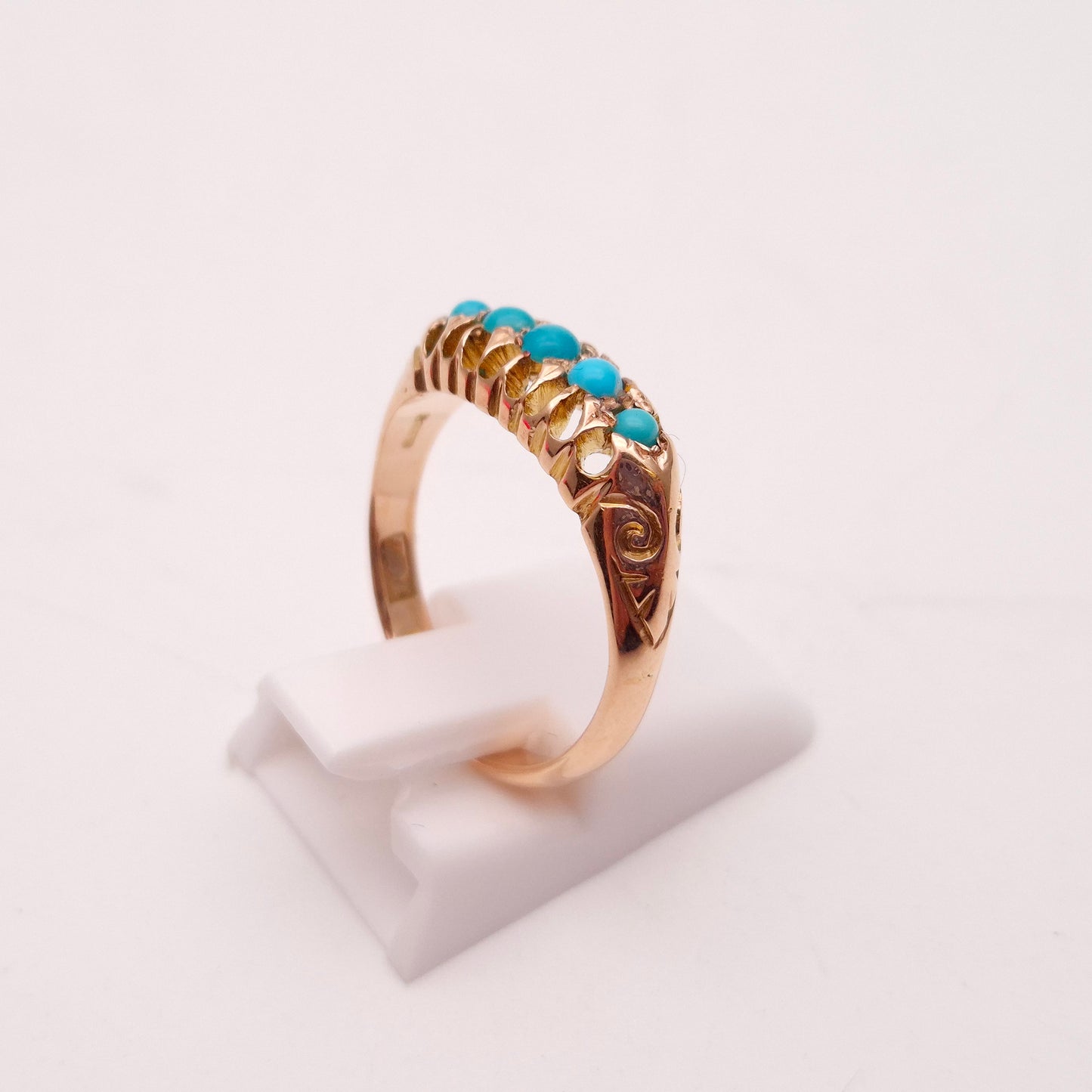 9ct Rose Gold Antique 5 Stone Turquoise Row Ring