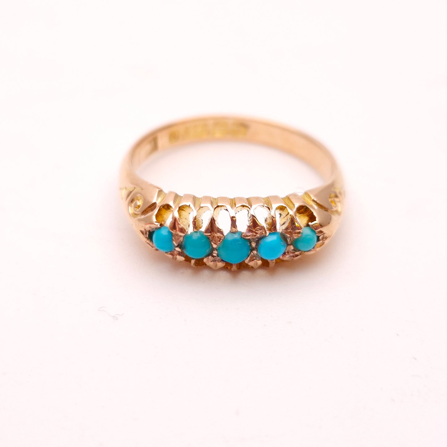 9ct Rose Gold Antique 5 Stone Turquoise Row Ring