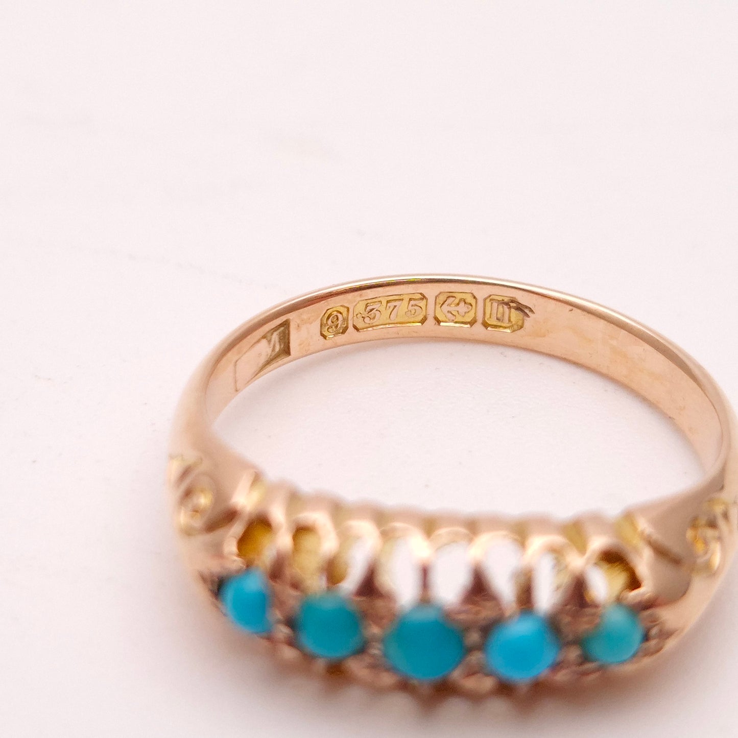 9ct Rose Gold Antique 5 Stone Turquoise Row Ring
