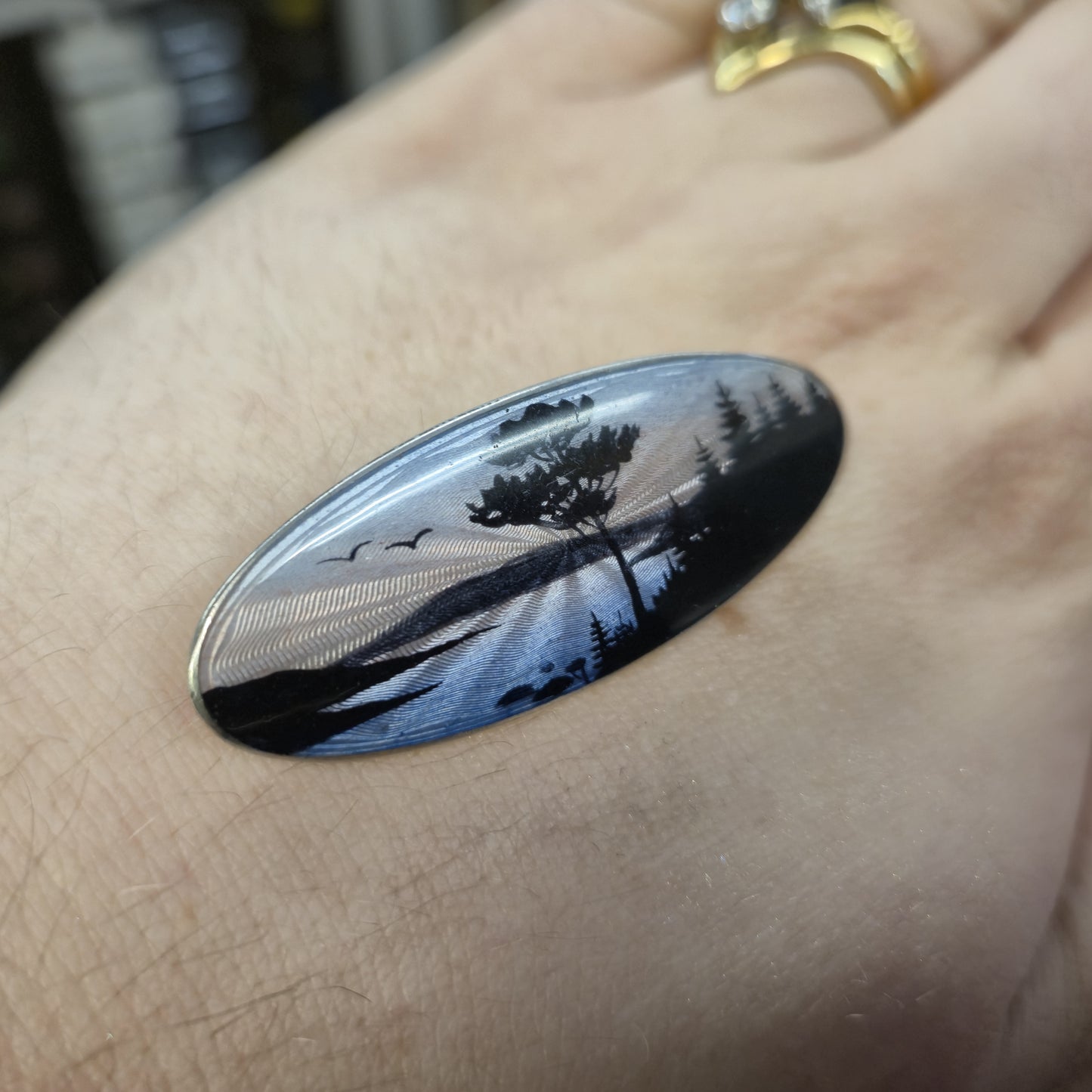 Sterling Silver Vintage Aksel Holmsen 'Norwegian View' Enamel Brooch