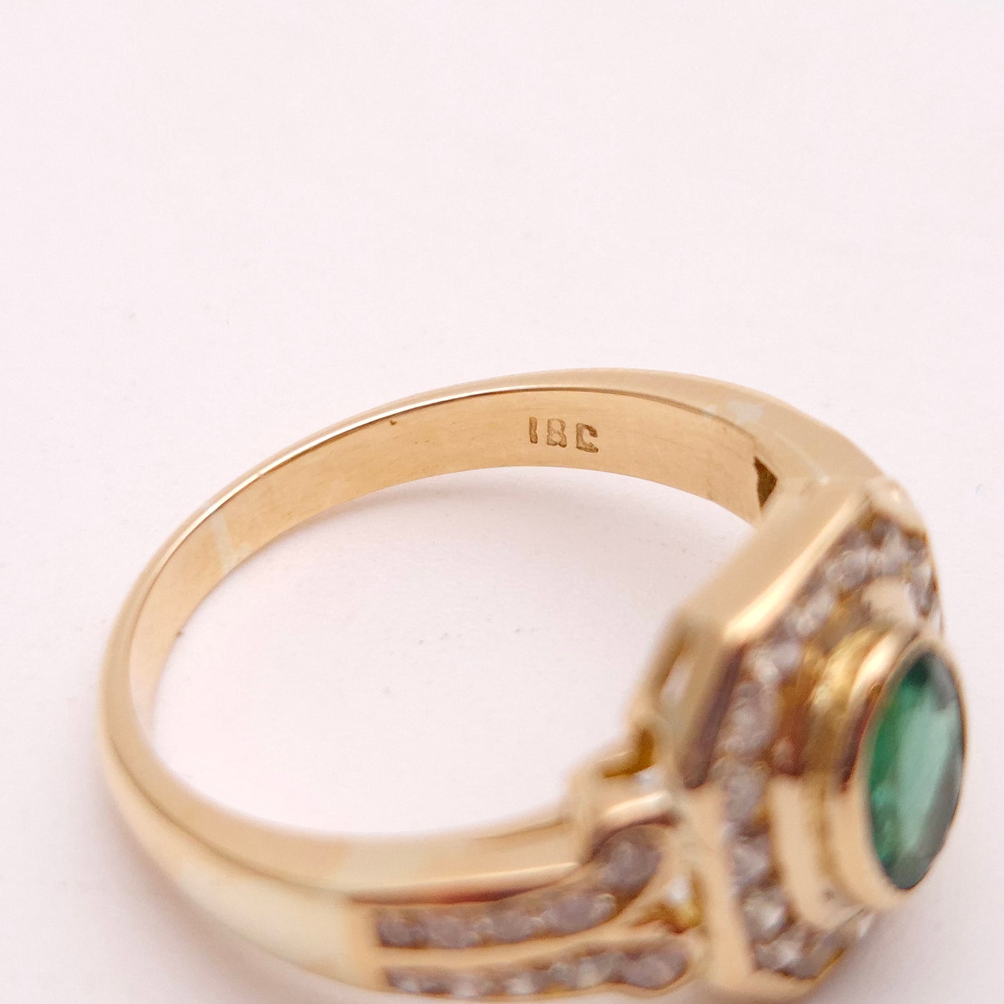 18ct Yellow Gold Emerald and Octagonal Diamond Halo Deco Style Cluster Ring