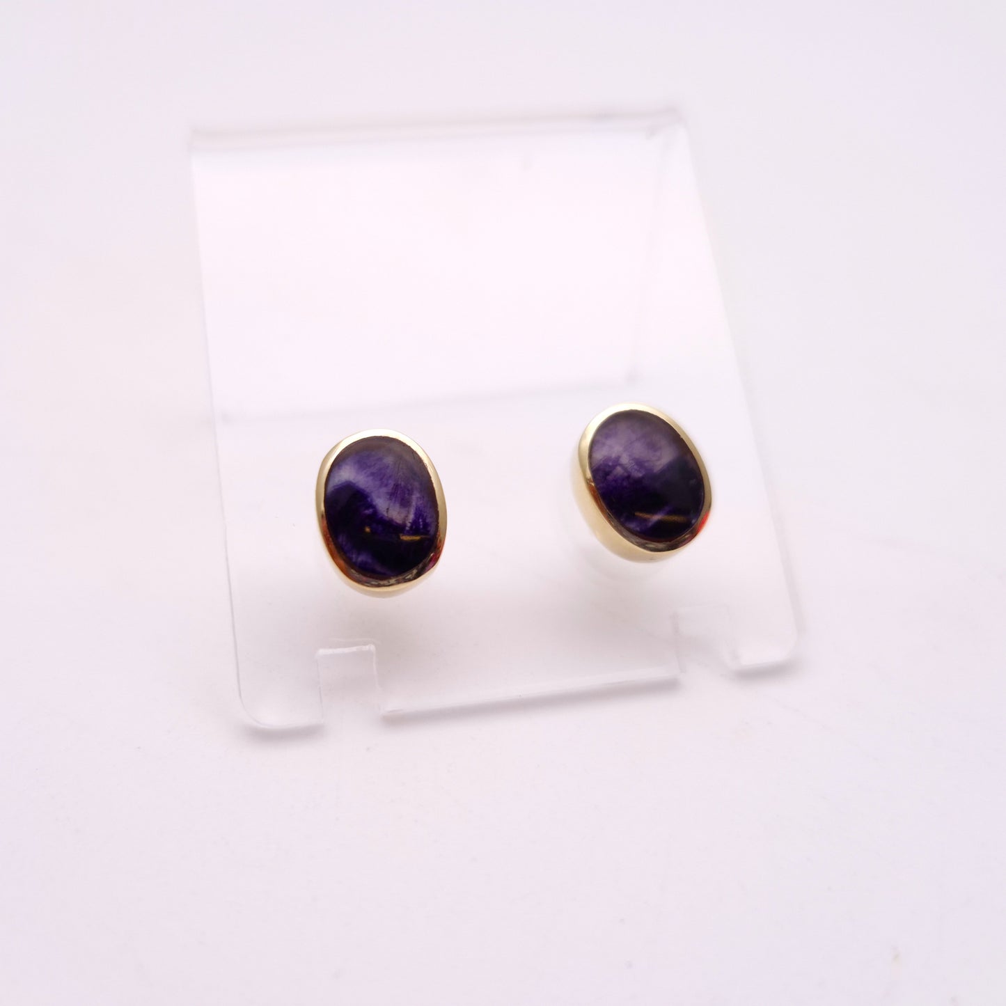 9ct Yellow Gold Blue John Collet Set Stud Earrings