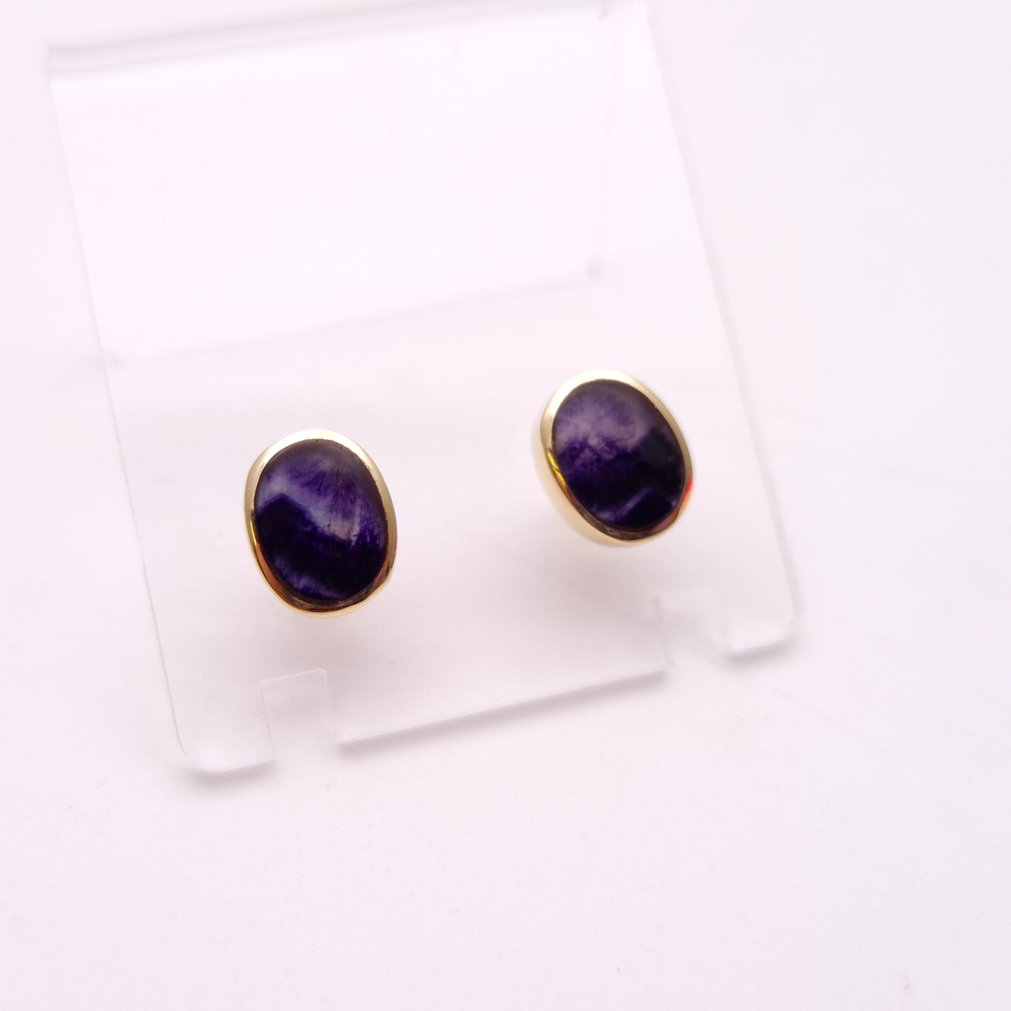 9ct Yellow Gold Blue John Collet Set Stud Earrings