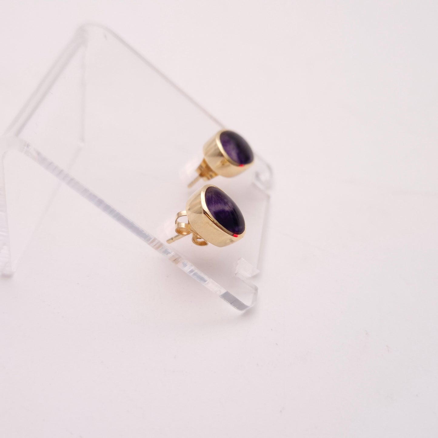 9ct Yellow Gold Blue John Collet Set Stud Earrings