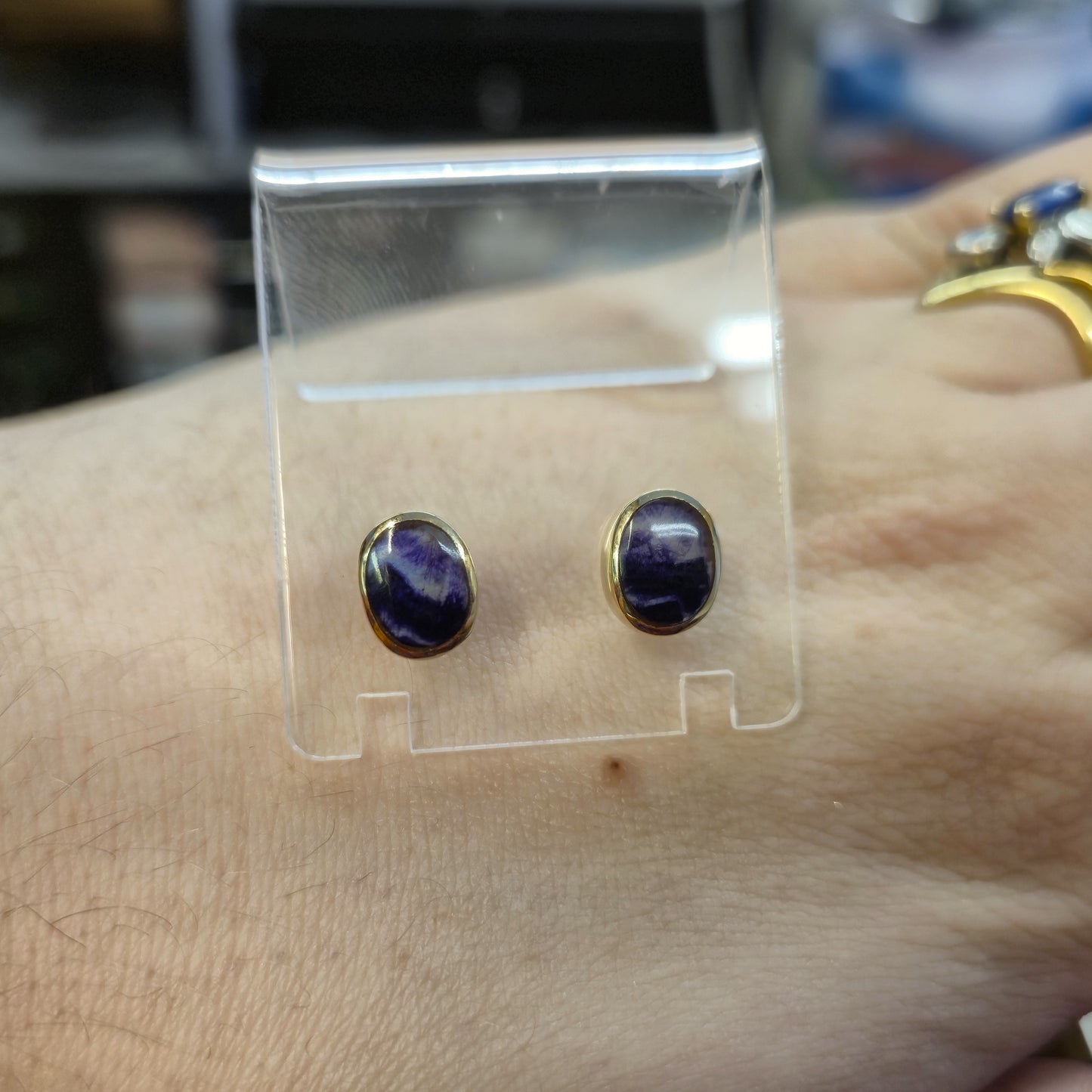 9ct Yellow Gold Blue John Collet Set Stud Earrings