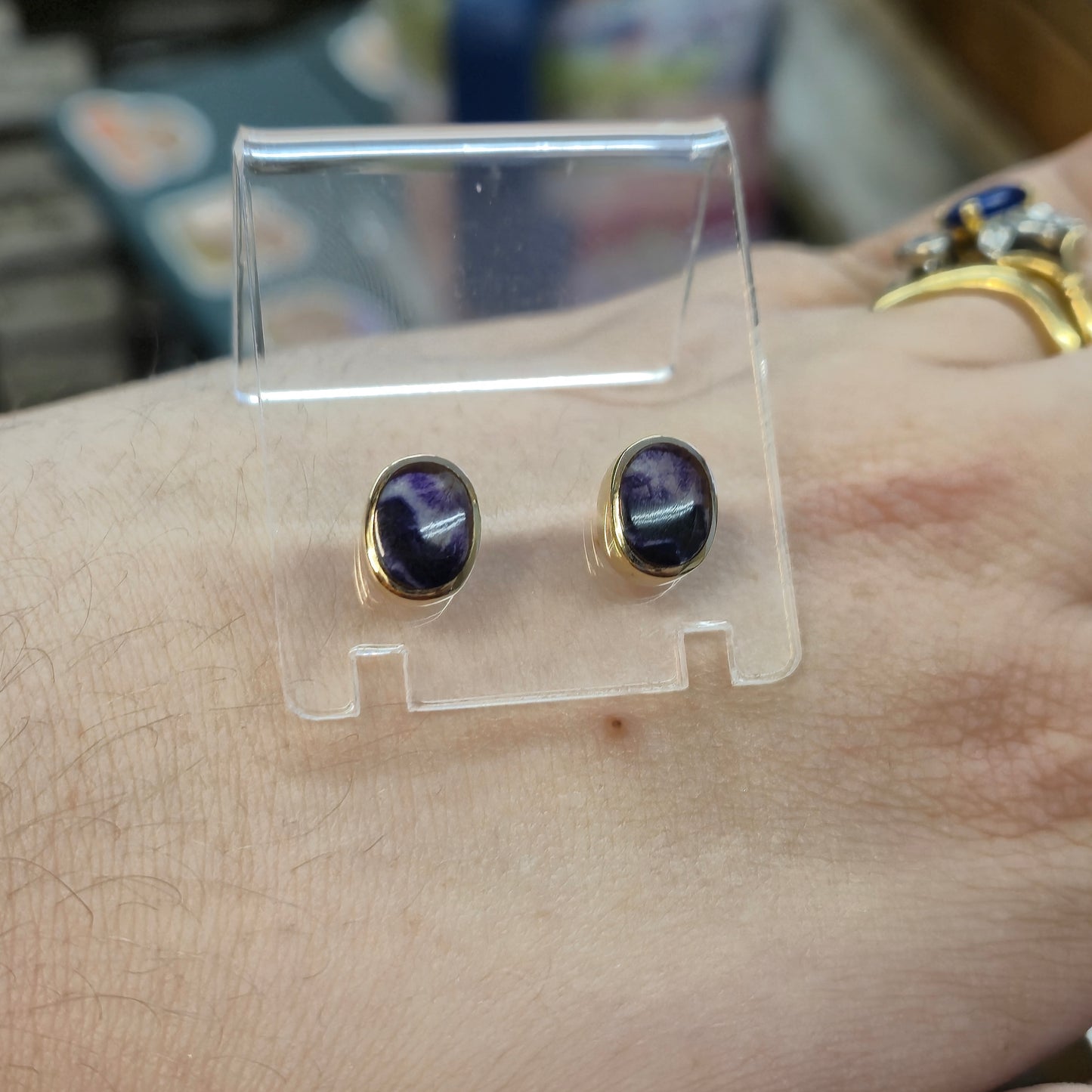 9ct Yellow Gold Blue John Collet Set Stud Earrings