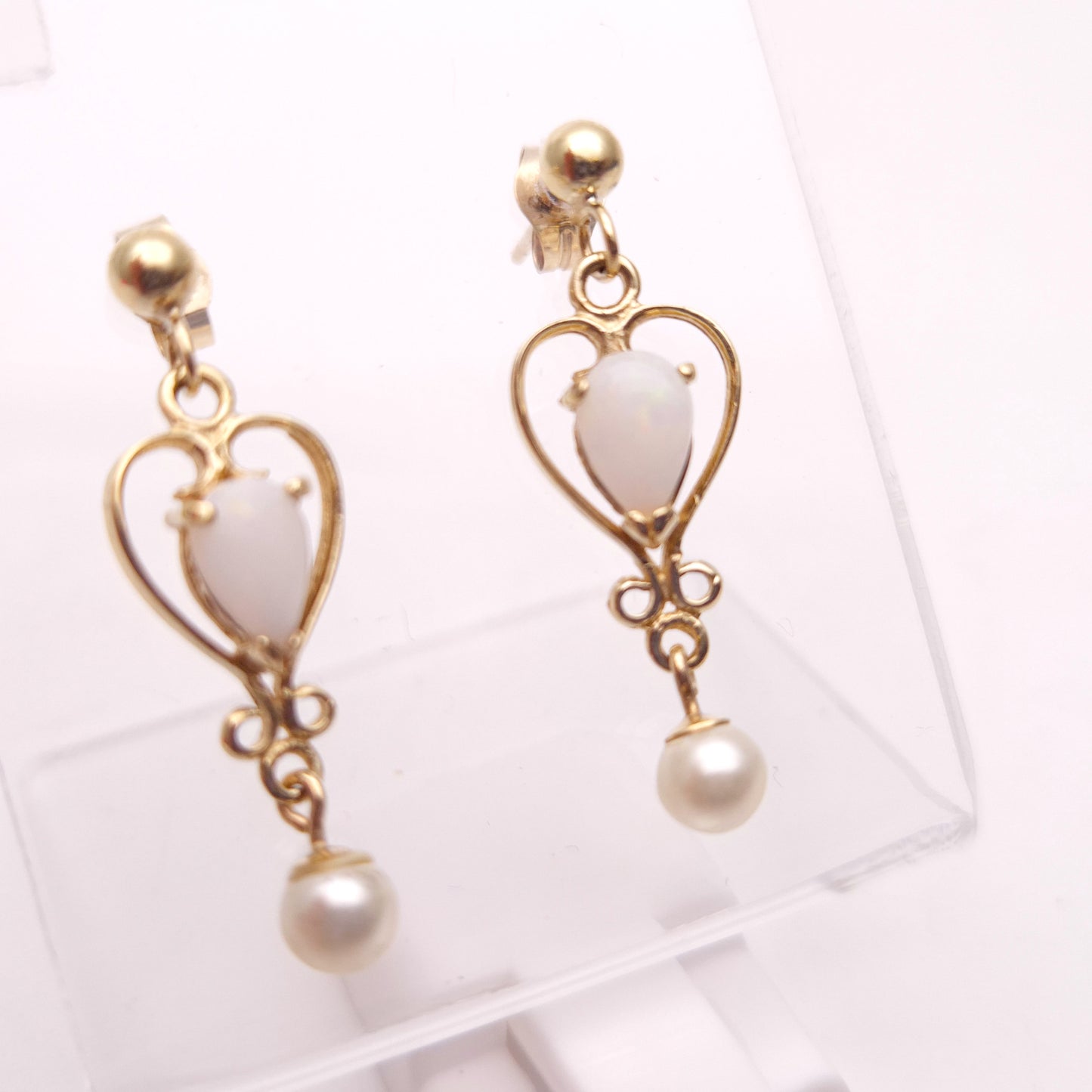 9ct Yellow Gold Opal and Pearl Drop Earrings