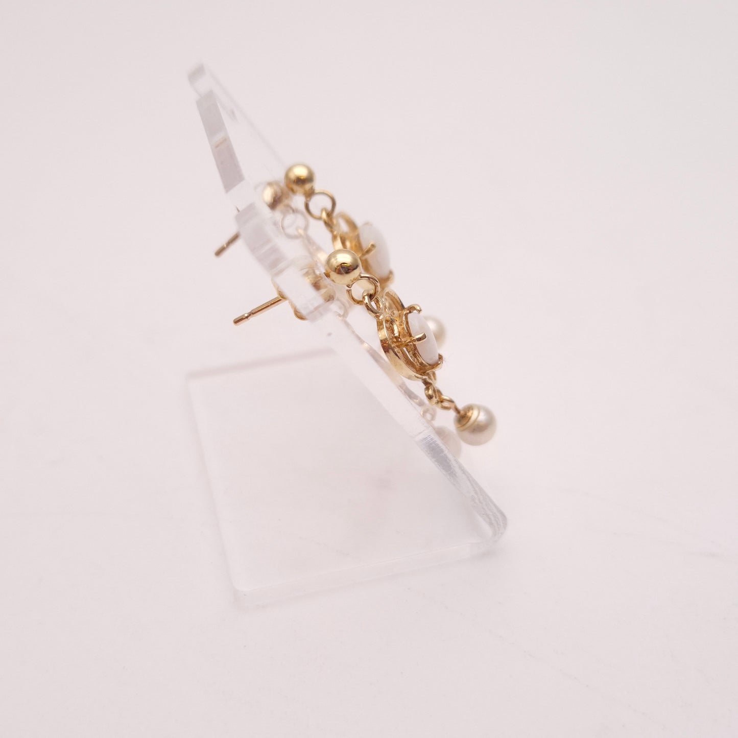9ct Yellow Gold Opal and Pearl Drop Earrings