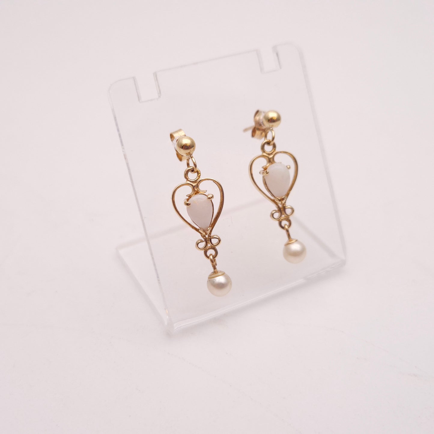 9ct Yellow Gold Opal and Pearl Drop Earrings