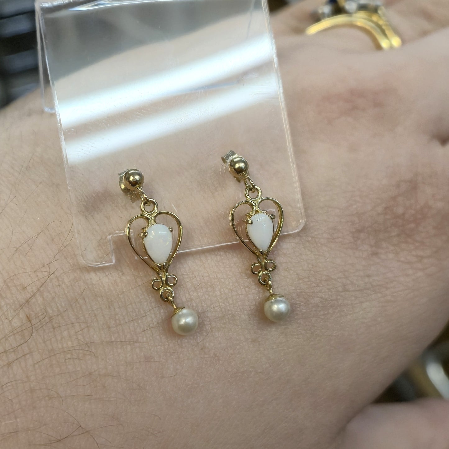 9ct Yellow Gold Opal and Pearl Drop Earrings