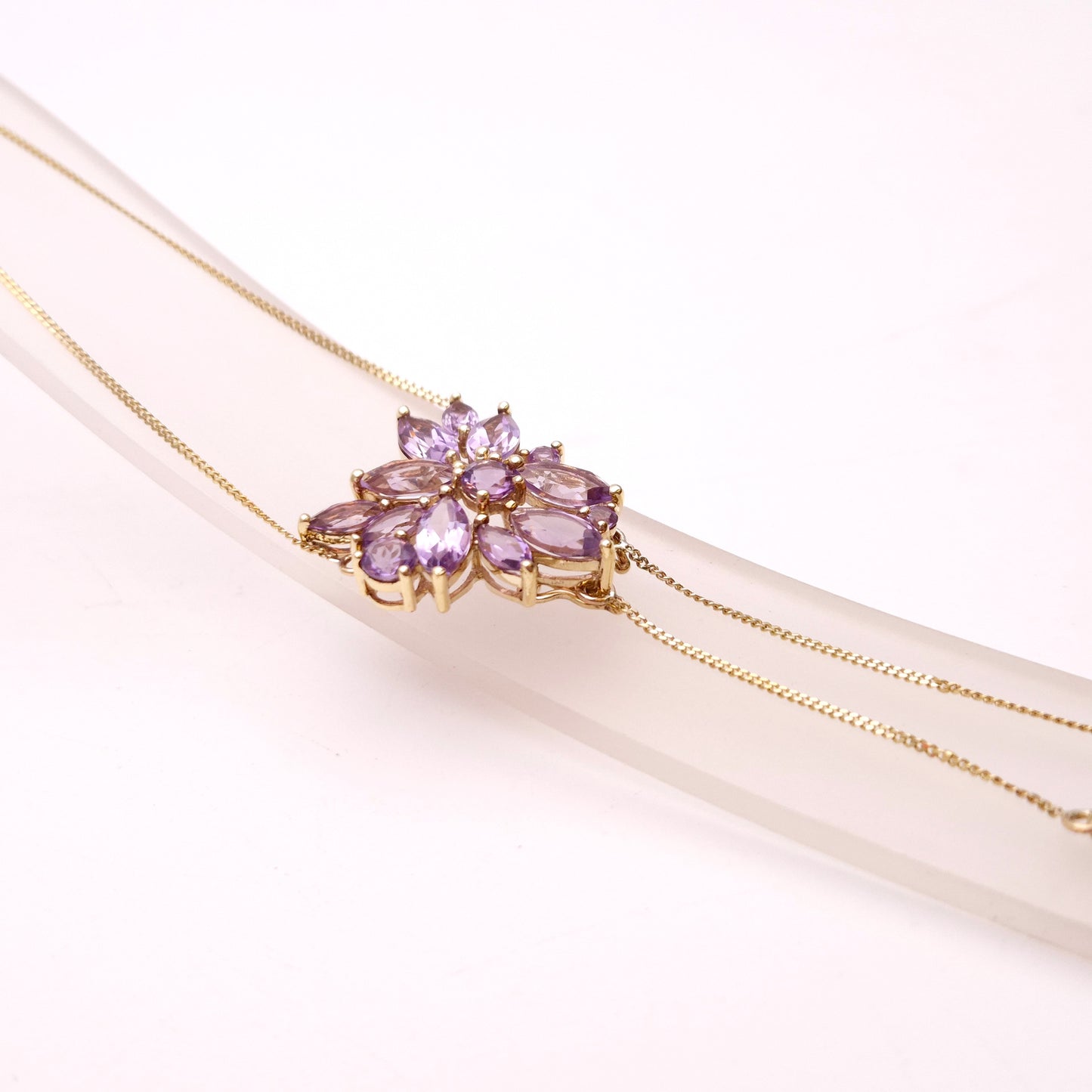 9ct Yellow Gold Amethyst Cluster Lariat Pendant with Removeable Briolette Drops