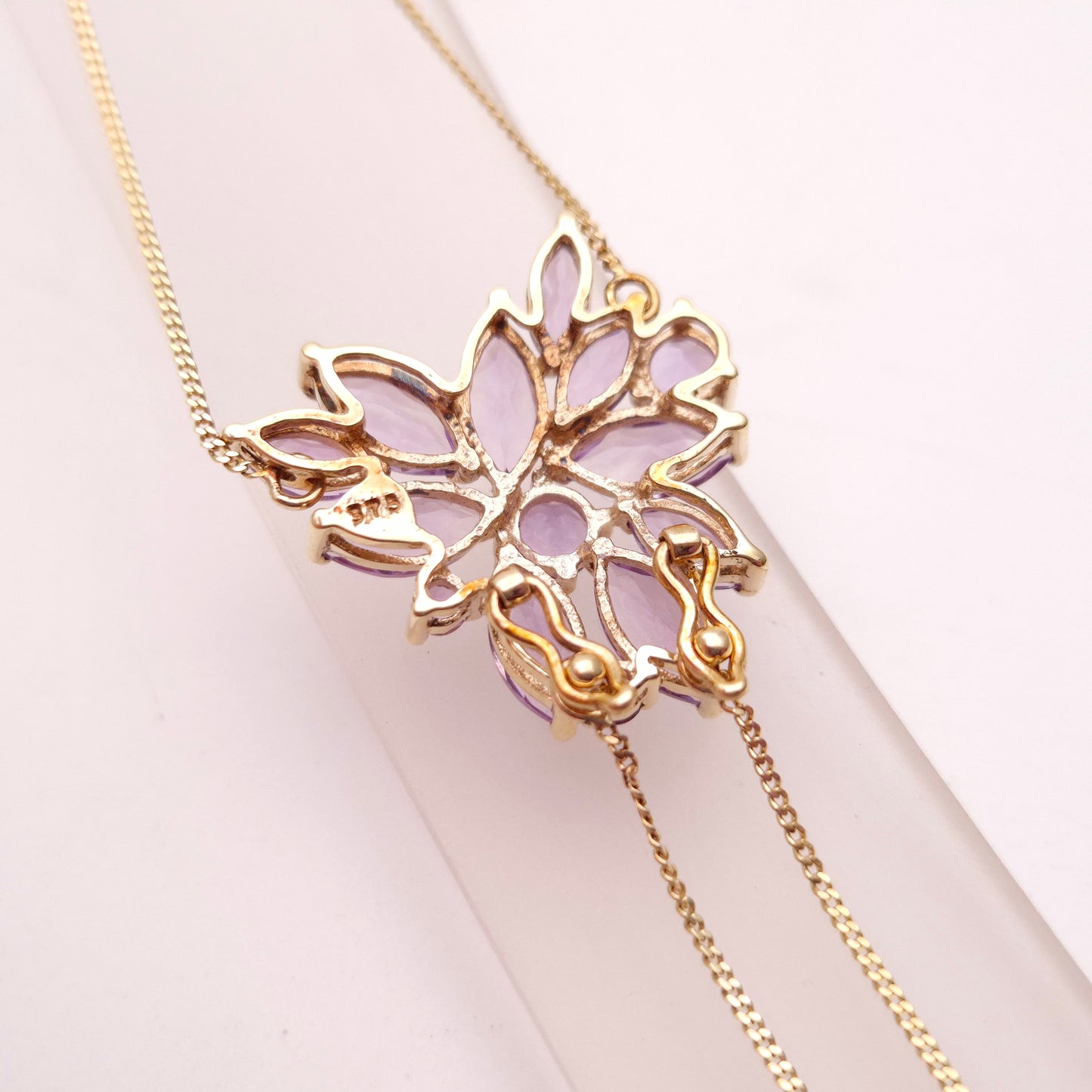 9ct Yellow Gold Amethyst Cluster Lariat Pendant with Removeable Briolette Drops
