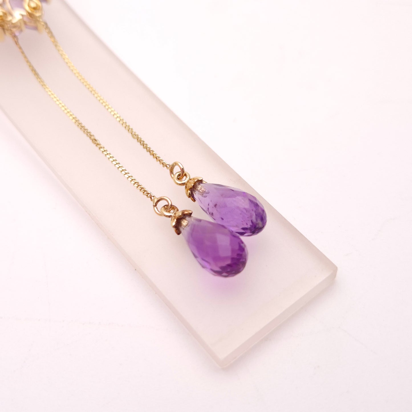9ct Yellow Gold Amethyst Cluster Lariat Pendant with Removeable Briolette Drops