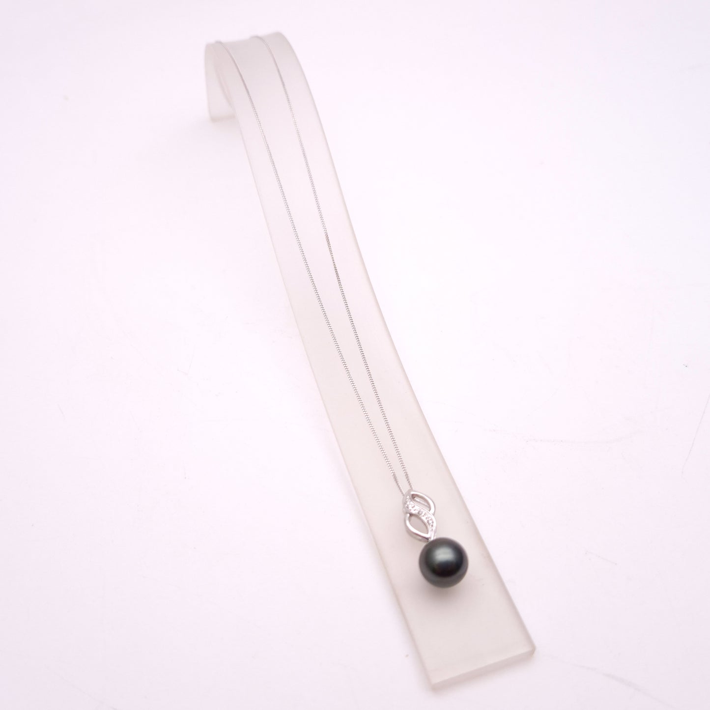 9ct White Gold Black Pearl and Diamond Pendant and Chain Necklace