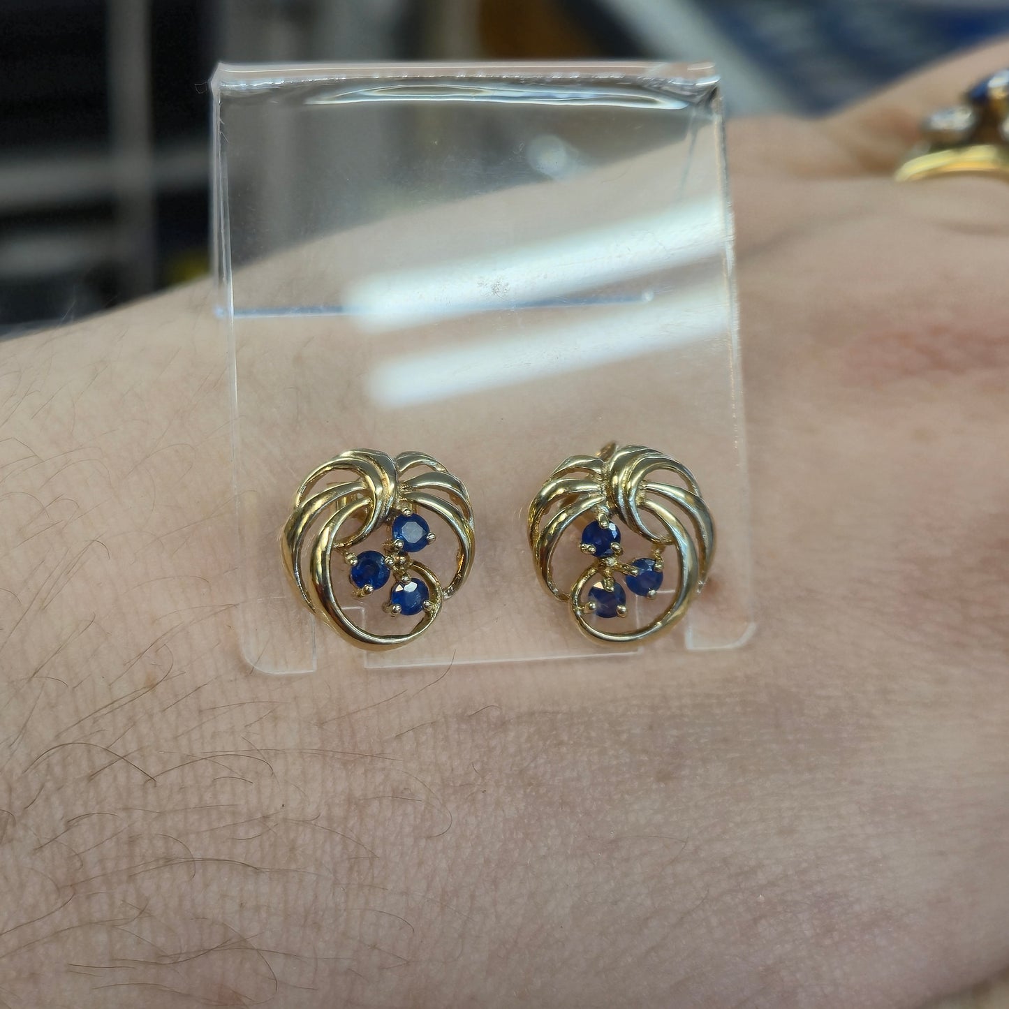9ct Yellow Gold Sapphire Openwork Swirly Necklace and Earring Set