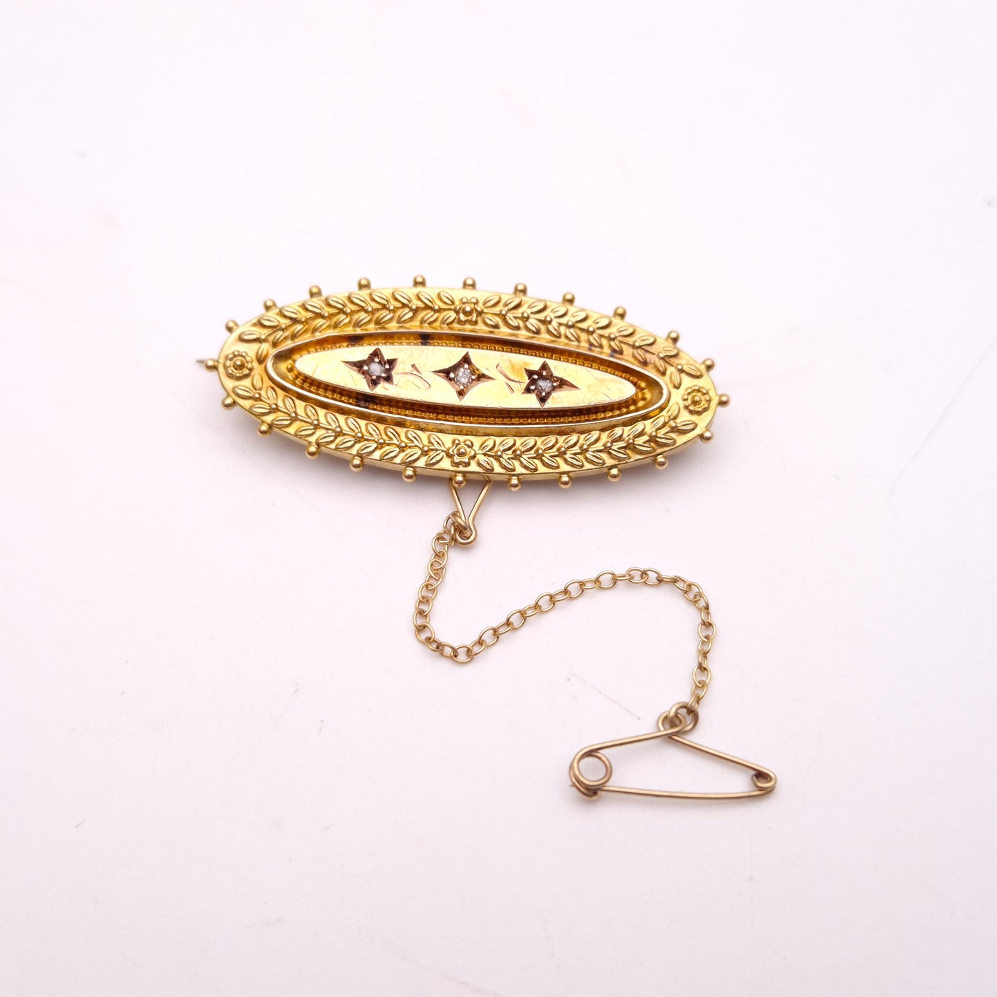 9ct Yellow Gold Antique Diamond Set Mourning Brooch