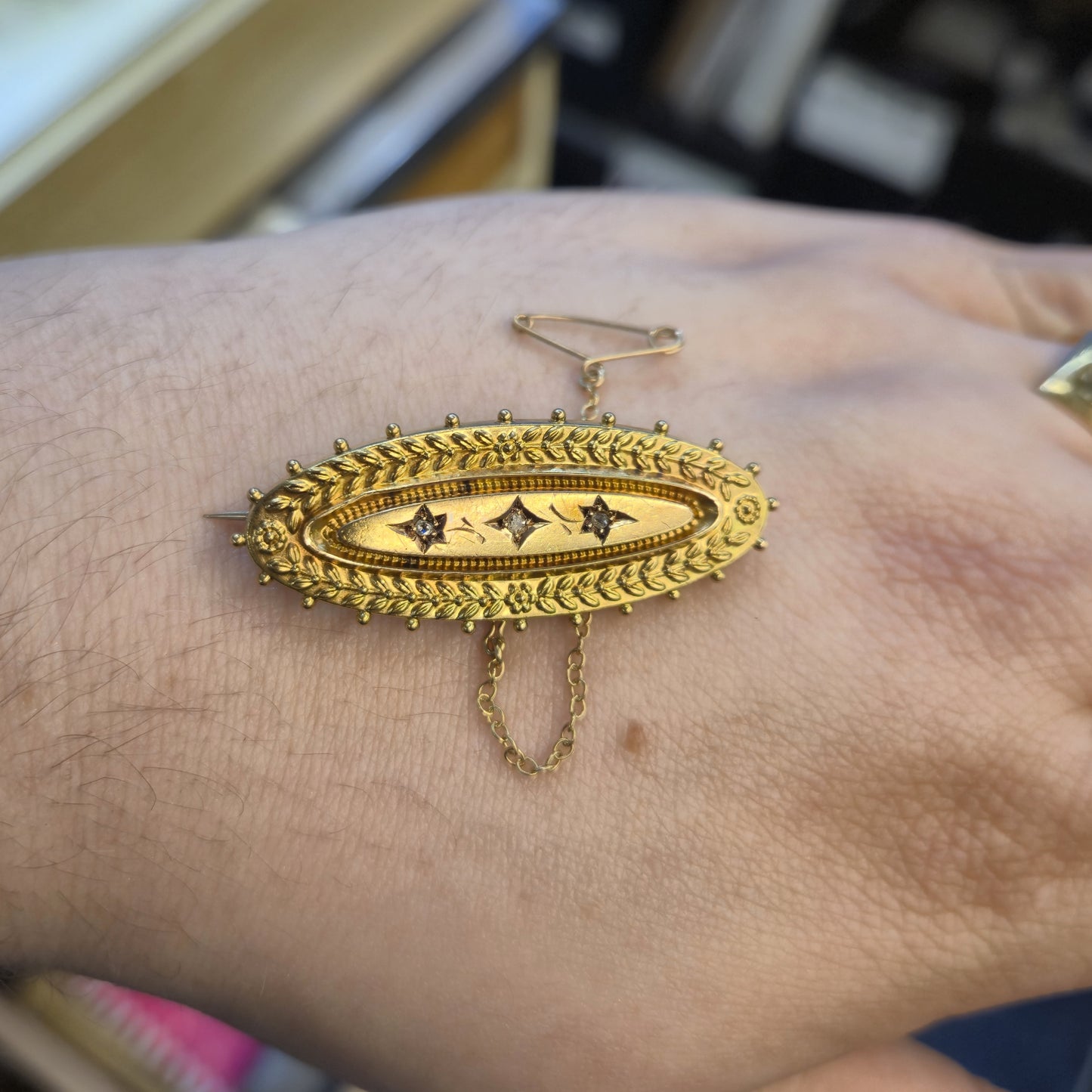 9ct Yellow Gold Antique Diamond Set Mourning Brooch