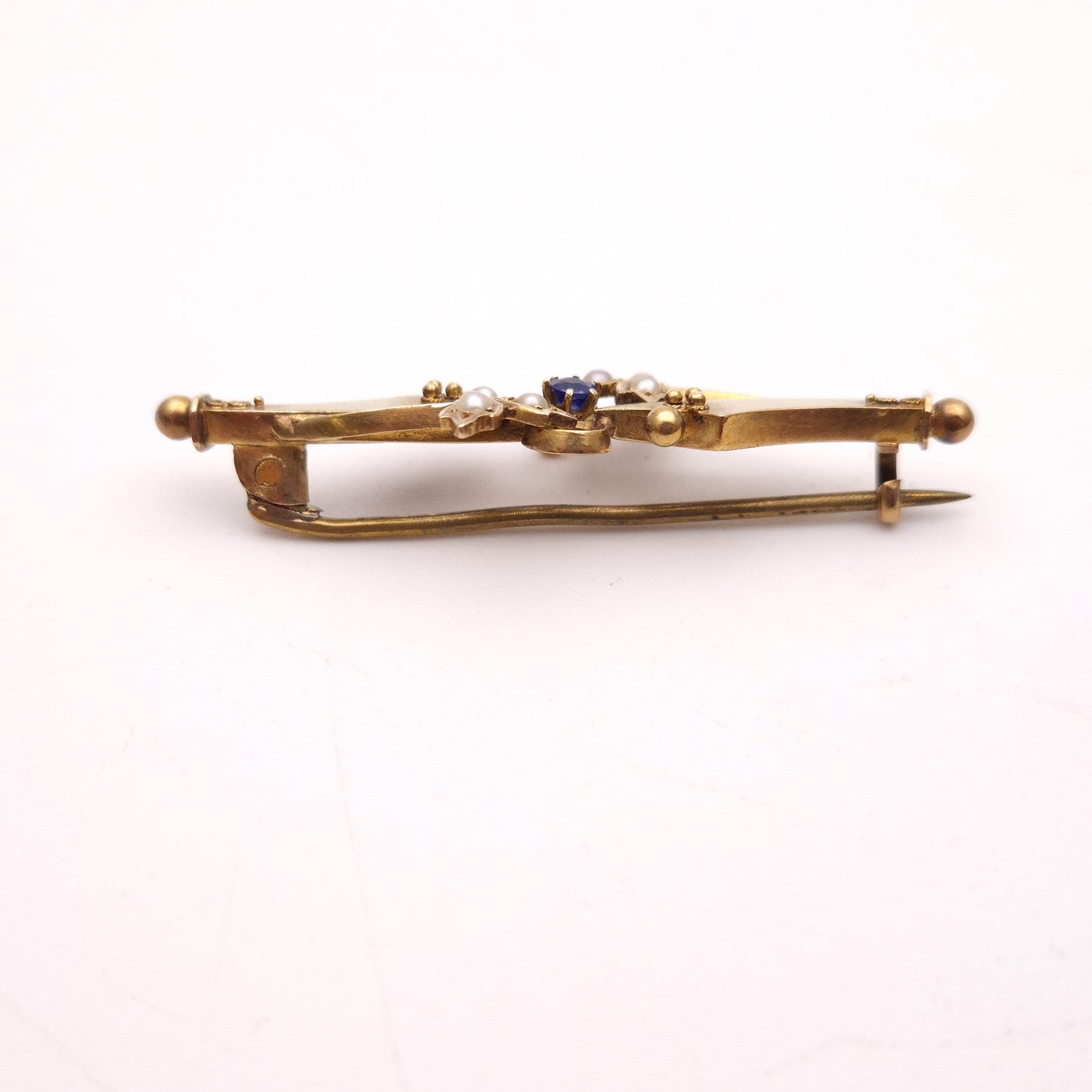 15ct Yellow gold Antique Edwardian Sapphire and Pearl Floral Brooch Chester 1902