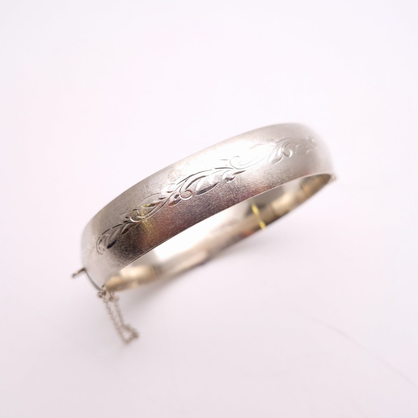 Sterling Silver Brushed Effect Half Engraved Patterned Bangle