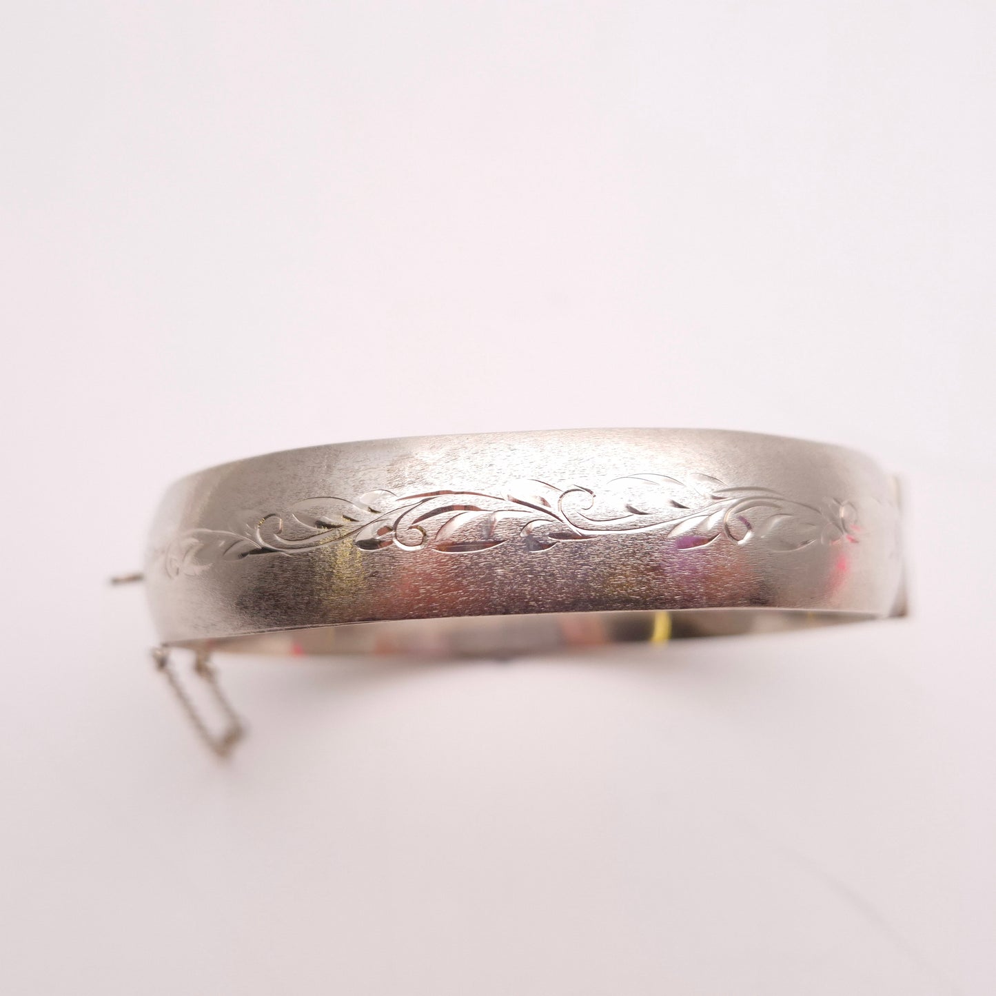 Sterling Silver Brushed Effect Half Engraved Patterned Bangle
